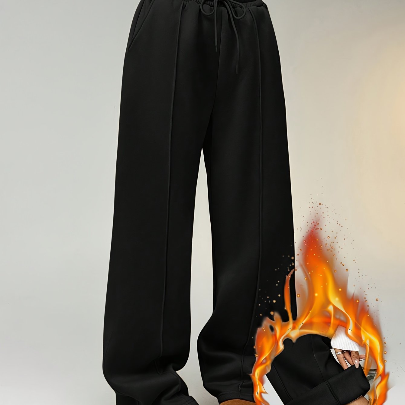New Autumn And Winter High Waist Loose Straight Leg Pants With Rope Stitching For Women