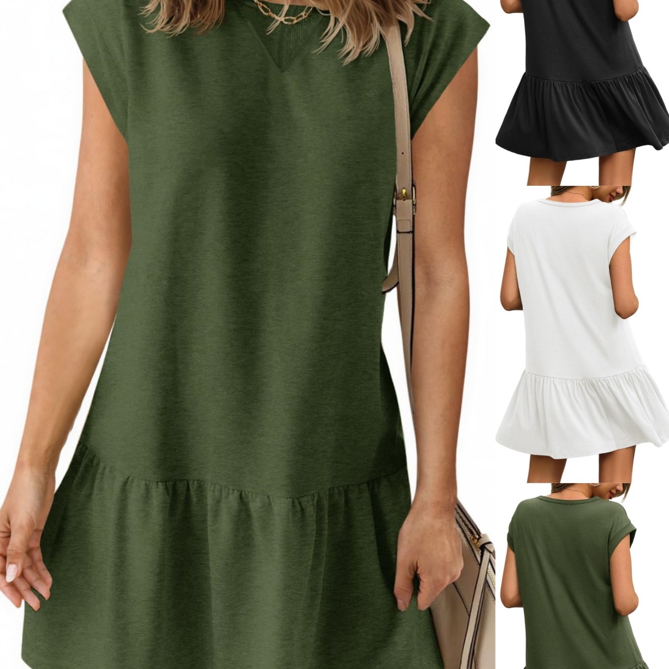 Women' Summer T Shirt Dress Casual Short Cap Sleeve Ruffle Hem Crewneck Loose Mini Dresses