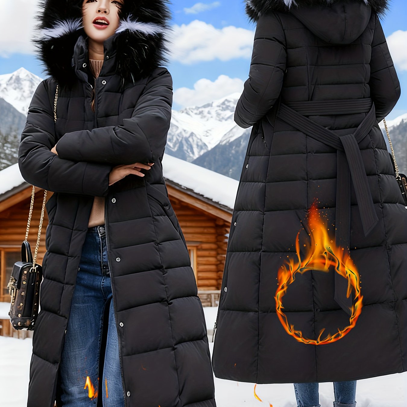 Popular Winter New Long Knee-length Jacket For Women, Thickened For , Featuring A Waist-cinching Design And A Hood With , Suitable For Commuting And Outdoor