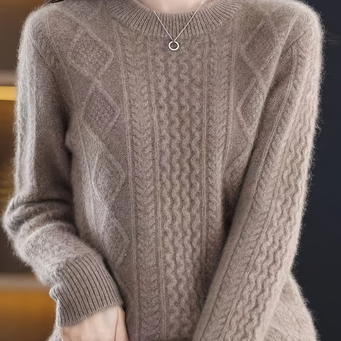 TEMU New Autumn-winter Women's Sweater, Round Neck Pullover Loose Fitting Solid Color Thick Base Layer Top