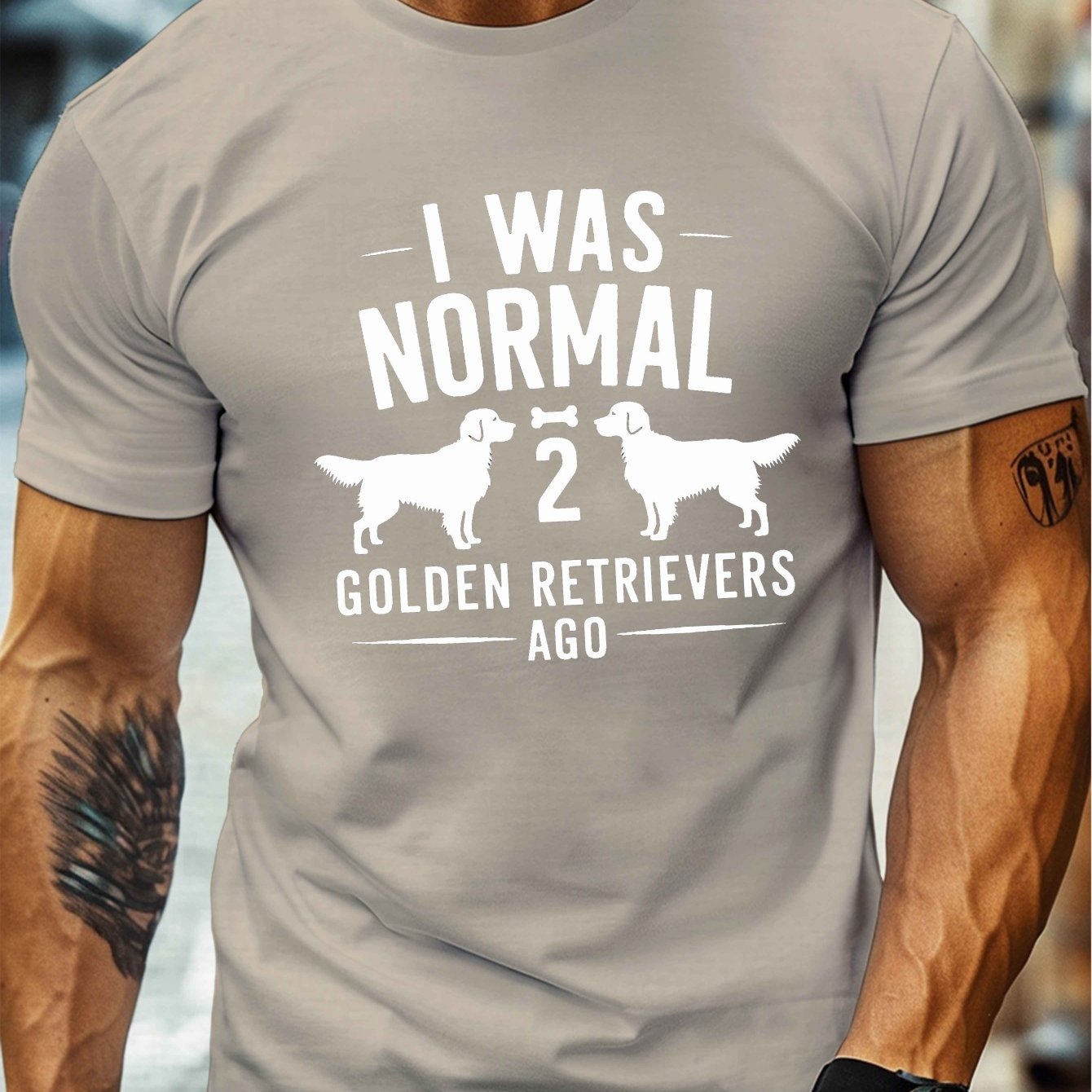 TEMU Golden Retrievers Graphic T-shirt, Men's Casual Crew Neck Short Sleeve Tee, 100% Polyester Knit Fabric, Stretch, Geometric Pattern, Summer Top