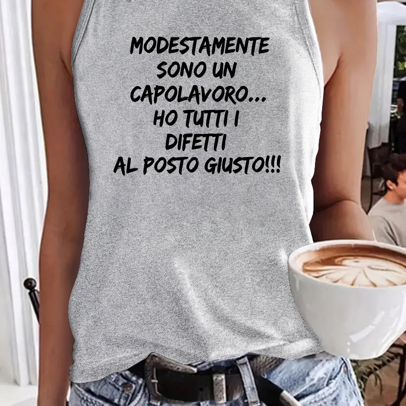 TEMU Women's Italian -shirt - "i'm " Slogan Print Sleeveless Top | Italian Text | Round Neck Casual Vest | Machine Washable Summer Outfits Suitable