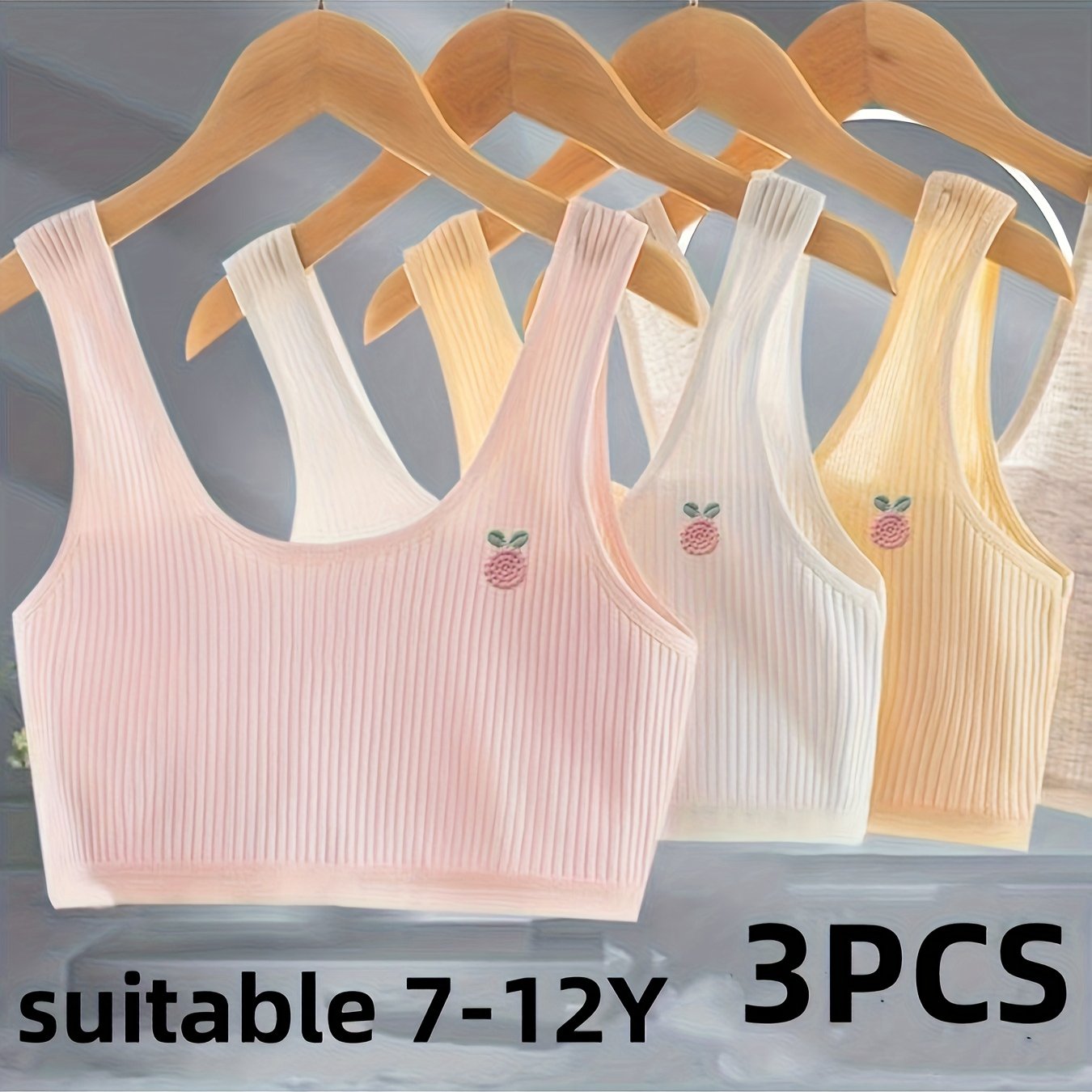 Image of 3pcs Of Girls' Development Period Small Vest Underwear Suitable For 7-12 Year Old And Middle School Students, Double-layer Strapless Bra, Girls' Non-wired Wrap Chest