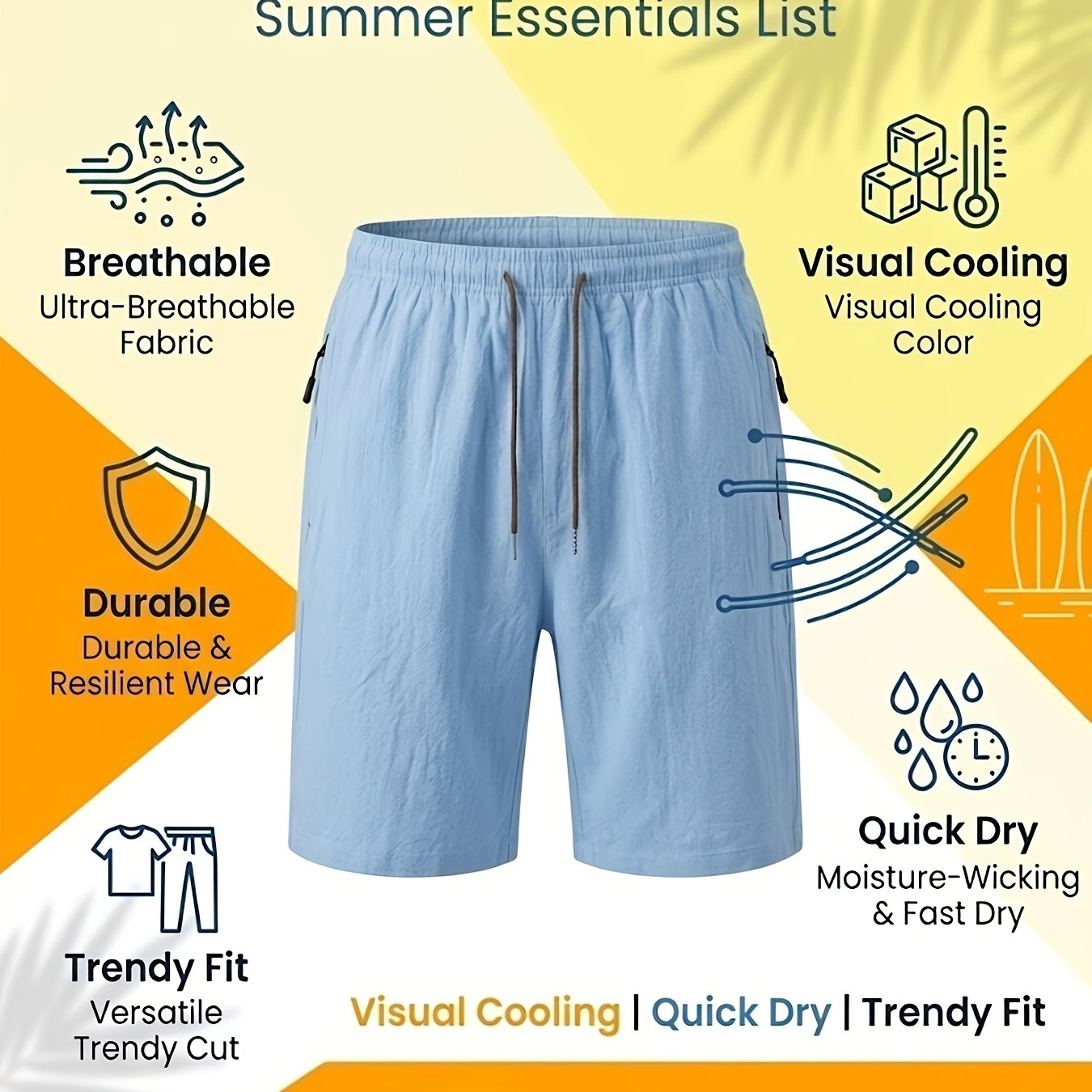 TEMU 2026 Summer 's Casual Shorts, Breathable Lightweight Zip Pocket Bermuda Shorts, Outdoor Beach Daily All-match Athletic Pants