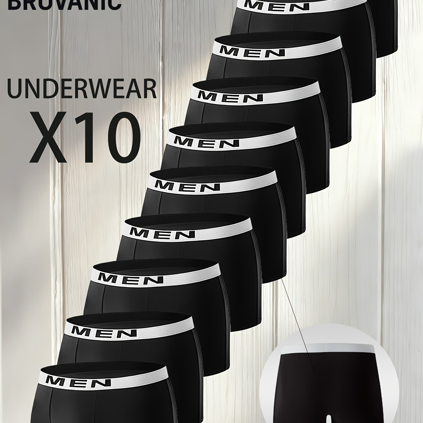TEMU Brovanic 10pcs Men's Boxer Briefs, Solid Color Underwear With Letter Print Waistband, Comfortable And Breathable, Simple And Stylish. 10pcs In