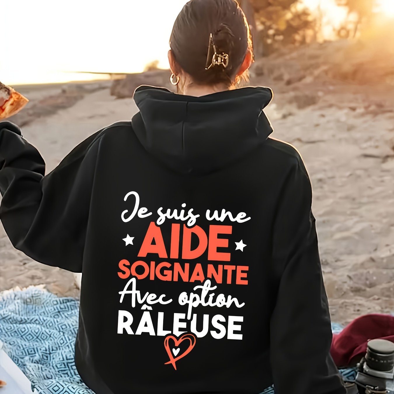 TEMU Sweat-shirt cardigan à poche avec imprimé slogan amusant d'infirmière, lettres originales, confortable, coupe décontractée pour un en