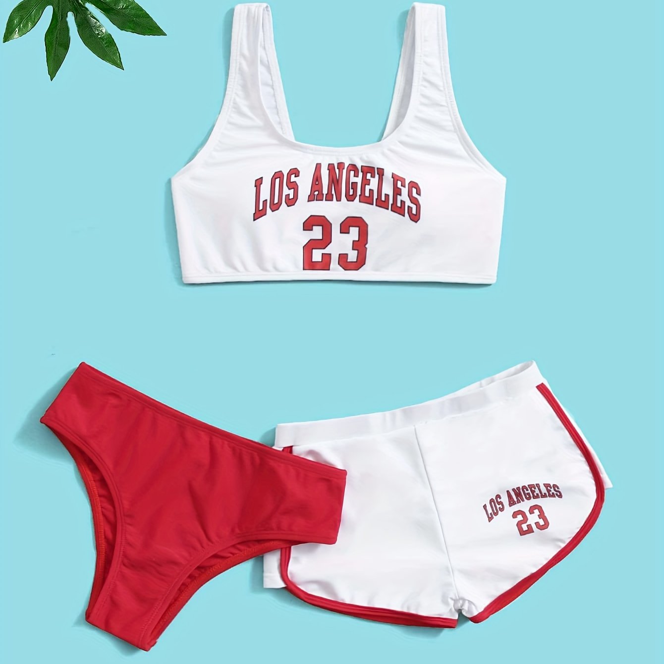TEMU Girls' Fashion Swimwear 3pcs Set Romantic Vacation High-elastic Beachwear Swimming Pool