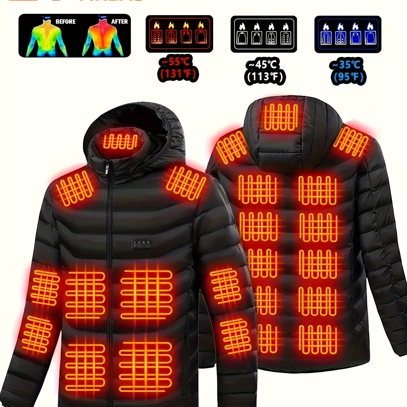 TEMU Men's Heated Jacket, Couple Model, 24-zone Heating, For Outdoor Camping, Daily Leisure , Windproof Jacket, Popular In Cold Areas, Hunting