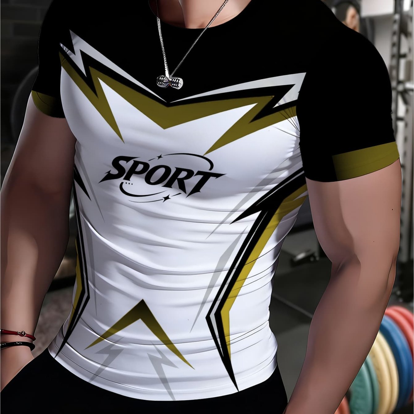 TEMU Men's Shaping T-shirt - Quick-dry Breathable Fashion Fitness Top, Running, Yoga, Training Shirt - Athletic Fit Design Gym Wear