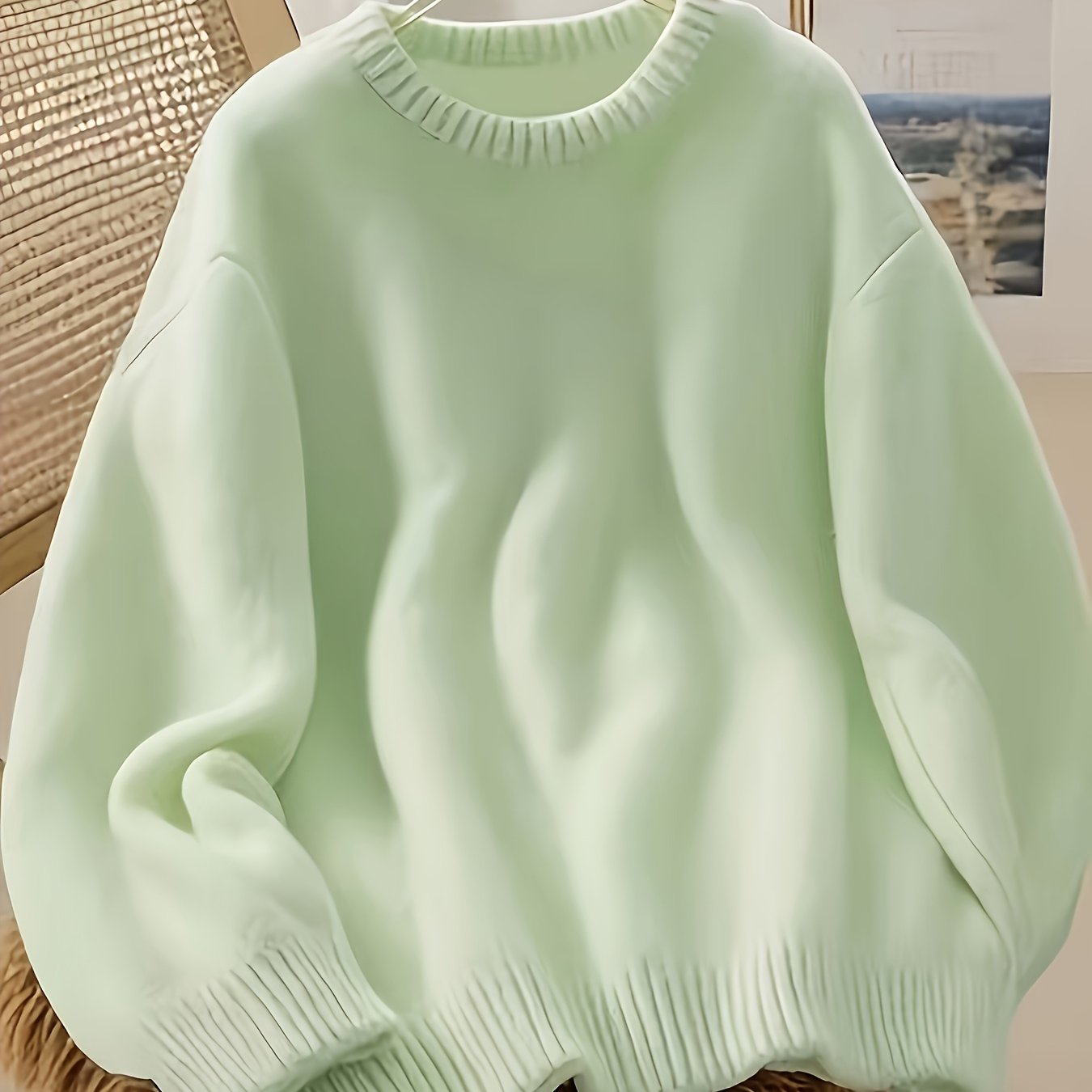 TEMU Women's Mint Green Mint Sweater - Soft Round Neck Tunic Sweater With Mint & Pastel Mint Colors, Cozy Winter & Fall Sweater For Layering, Machine