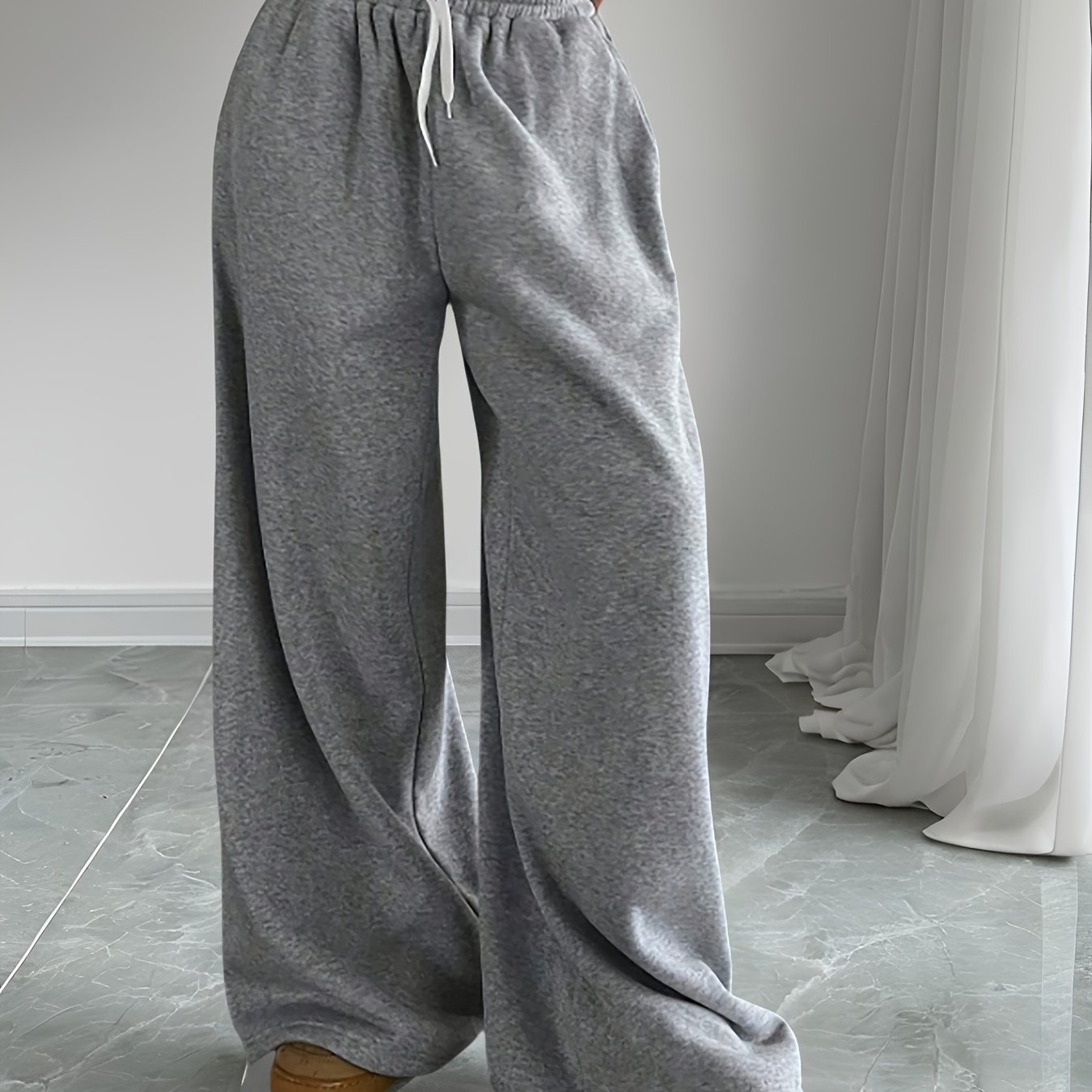 E-shop Damen Style Bindebund Vier-Jahreszeiten Lockere Mode Elastische Taille Weitbeinige Freizeithose