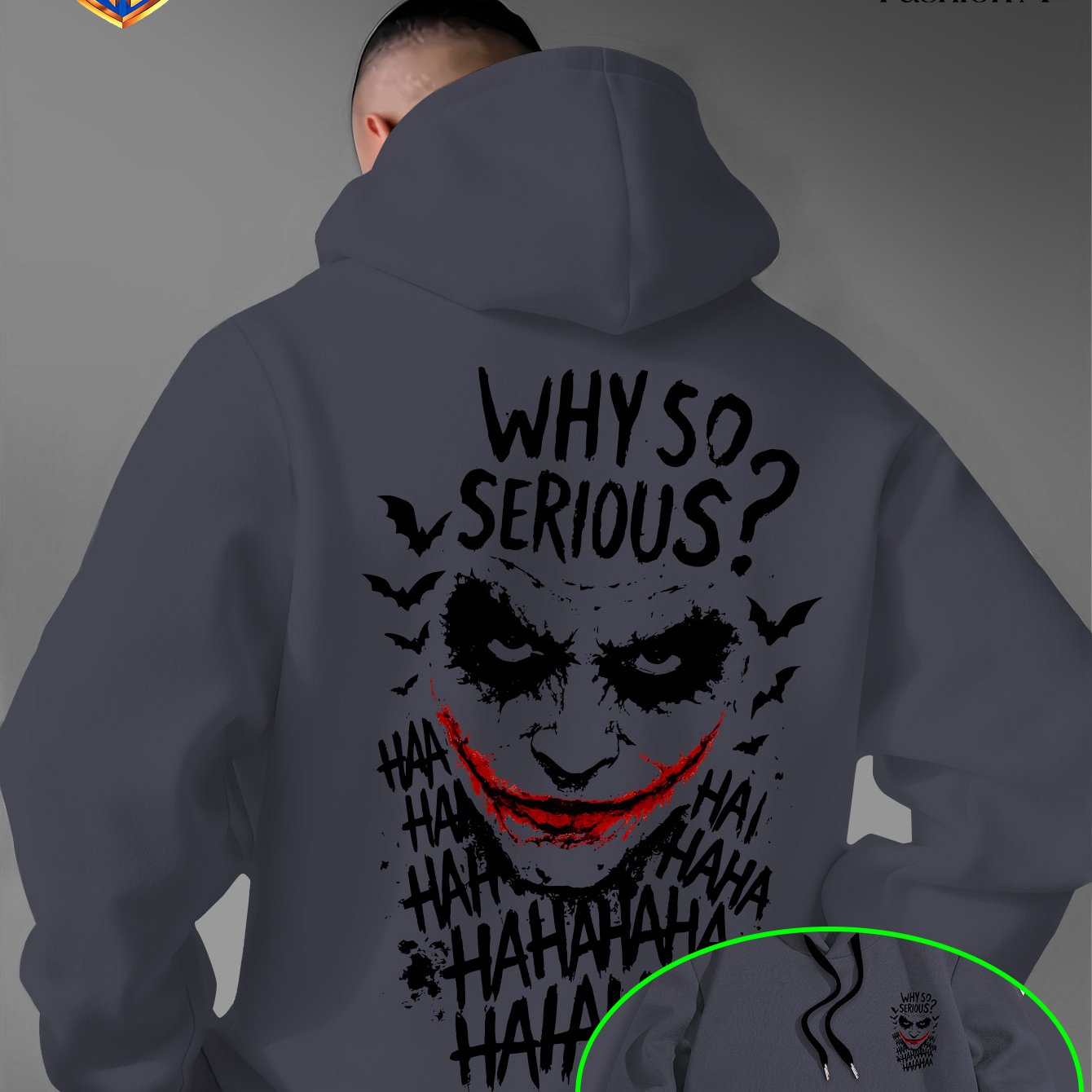 TEMU Clown Fun Printed Hoodie, Street Brand Style, Men's Loose Top