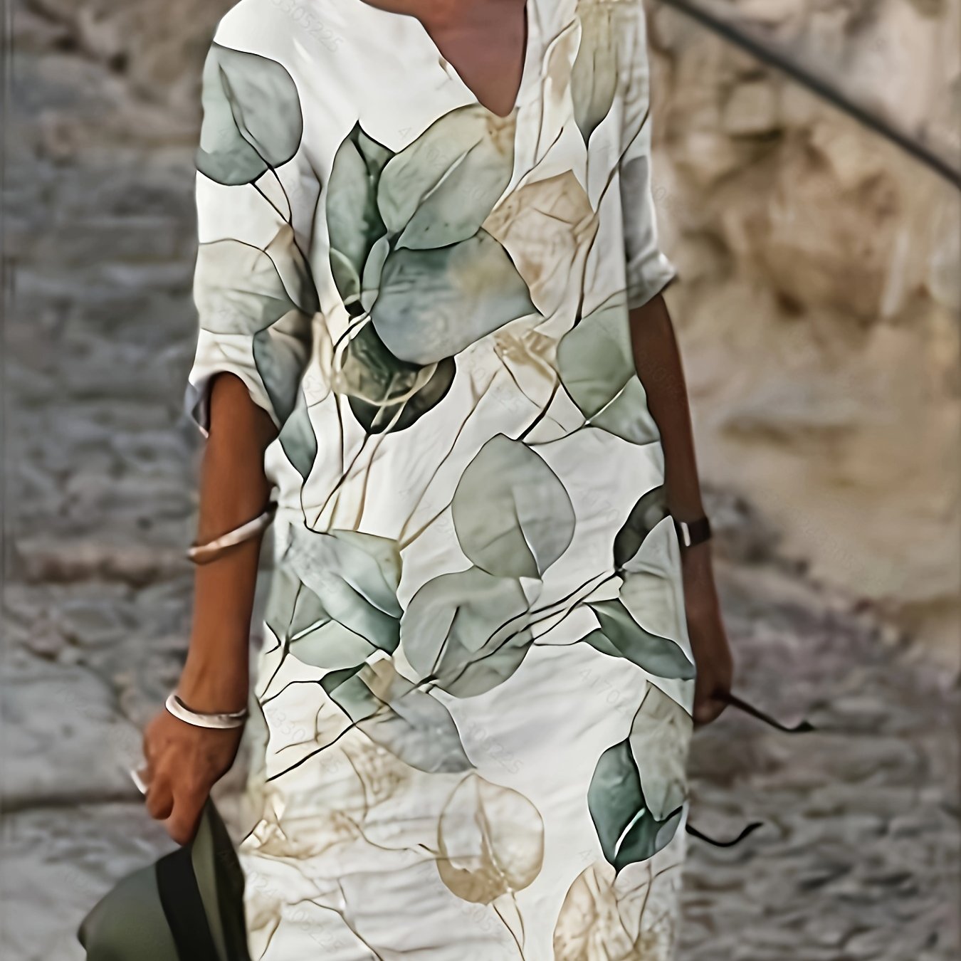 Casual Botanical Print V-neck Cap Sleeve Dress
