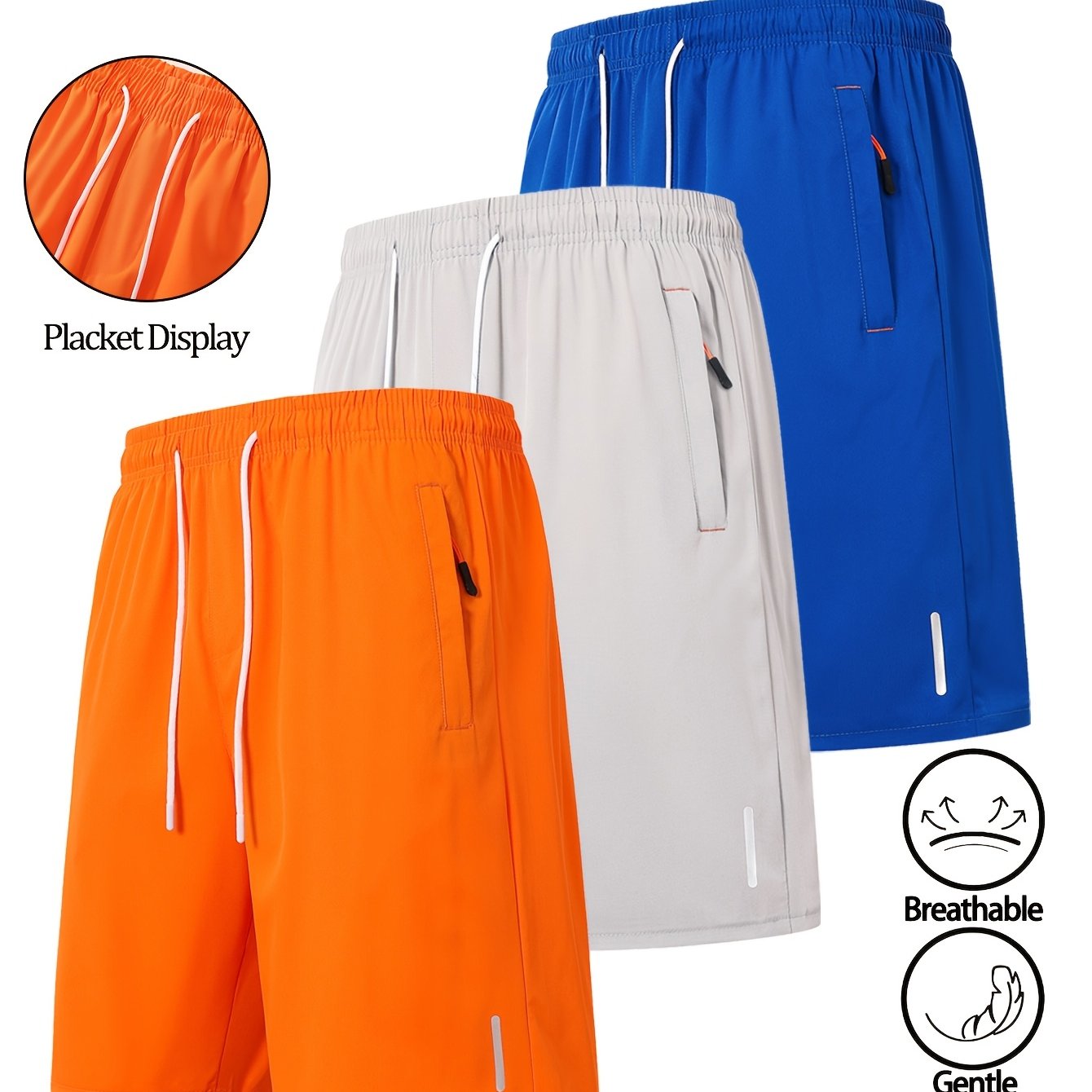 Image of Outfits 3pcs Teen Quick Dry Athletic Shorts, Lightweight Breathable Sports Shorts With Zipper Pockets, Elastic Drawstring Summer Running Workout Casual Shorts For Youth S, Perfect For Outdoor, For