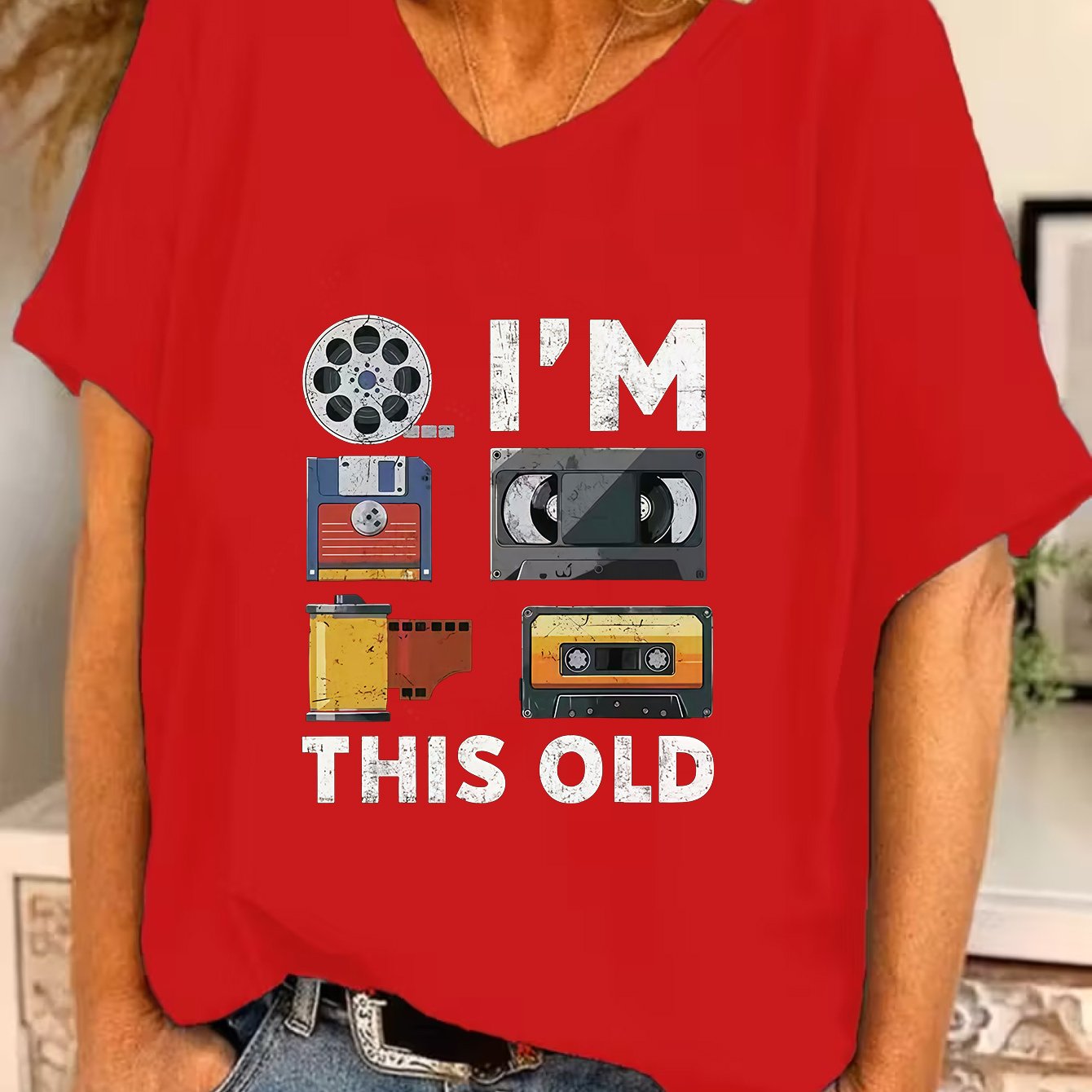 TEMU Plus Size - Plus Size - Plus Size - Plus Size - Batwing Sleeve Design - 1-8xl - Nostalgia - Old - Floppy Disk And Cassette Graphic Print Plus