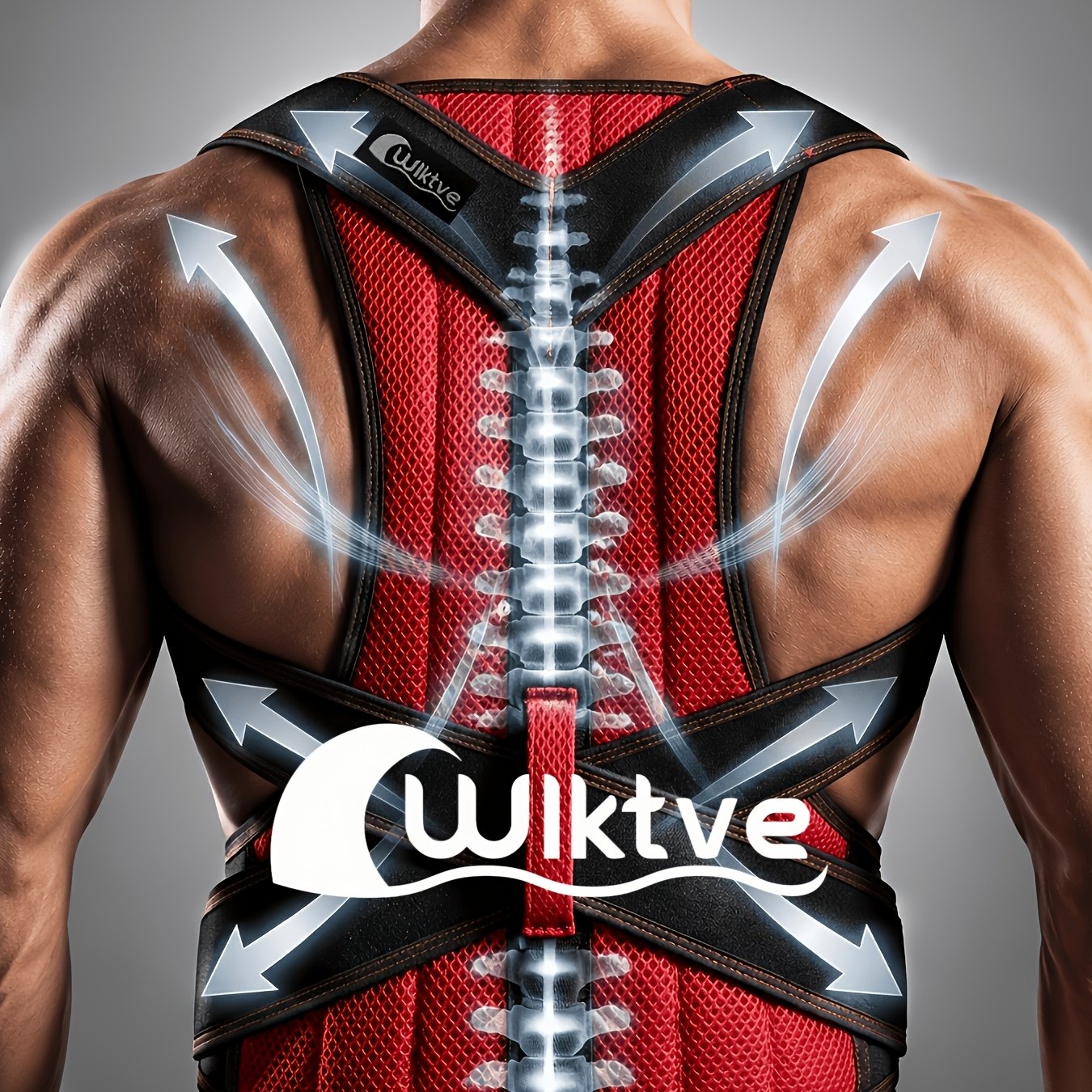 TEMU Men's Red Invisible Compression Sports Top, Quick-drying Training Men's Sports Back Support, Shaping