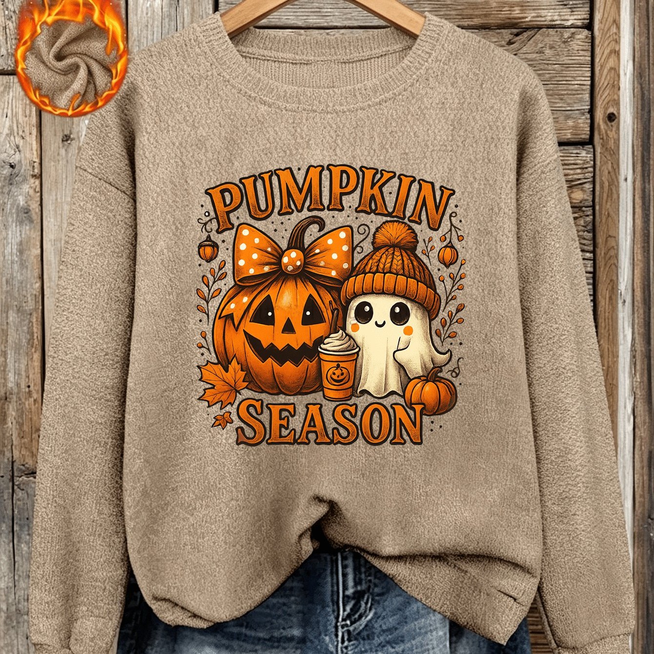 TEMU Autumn/winter Polka Dot Bow Pumpkin Hat With Hot Drink And Autumn Leaf , Women's Plus Size Sweater Pullover Top For Home And Leisure