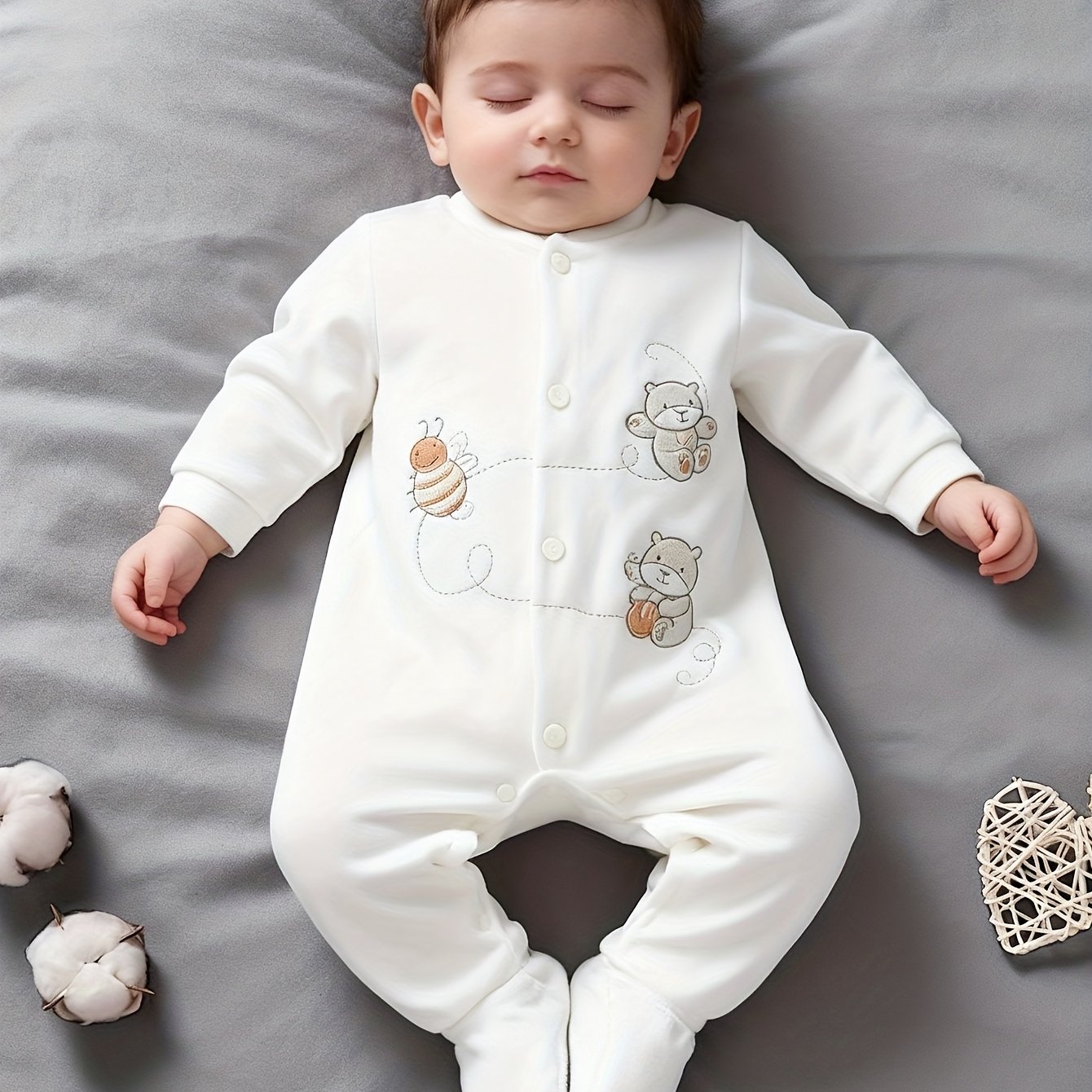 Image of Baby Footed Romper Soft Comfortable Velvet Base Layer Crawling Suit Footed Baby Outfit Air Conditioner Outfit Outdoor Casual Cartoon Cute Romper, For Outdoor