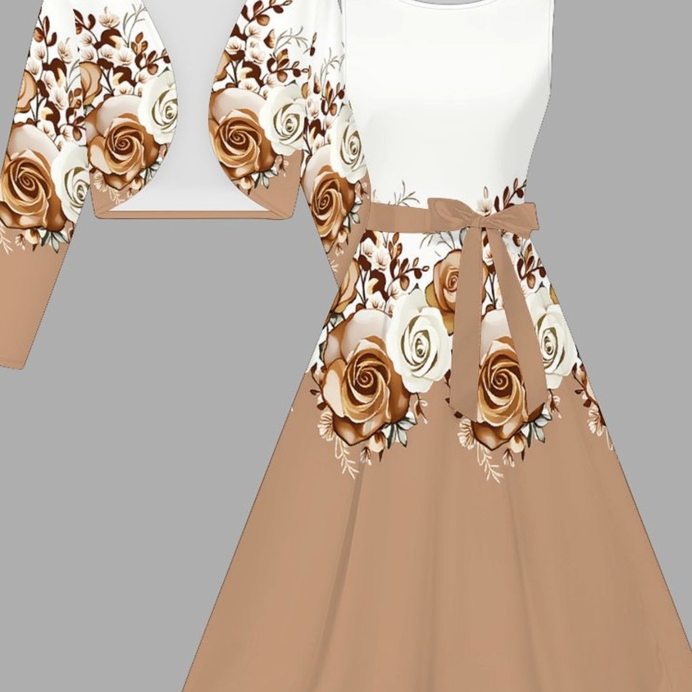 Women's Fashion Dress Set, Floral Print Design, Short Coat And Vest Dress With Belt, Wear, , For Elegant Ladies