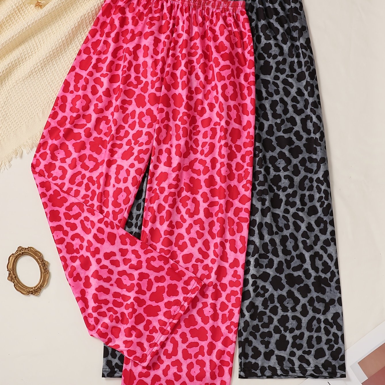 E-shop 2er-Set Damen Leopard Print Premium Casual Frühling/Sommer Lockere All-Match Wide-Leg Hose