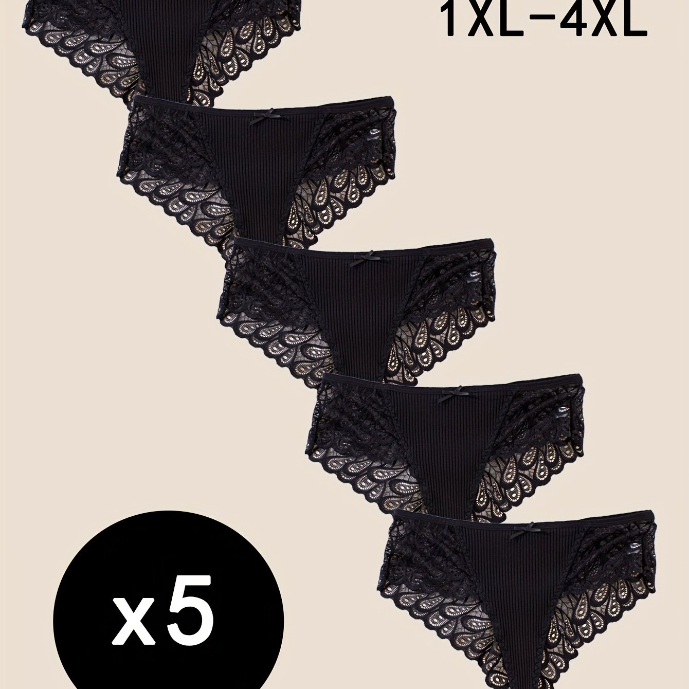 5pcs New Plus Size Women's Lace Sexy Underwear Solid Color Transparent Fitting Panties