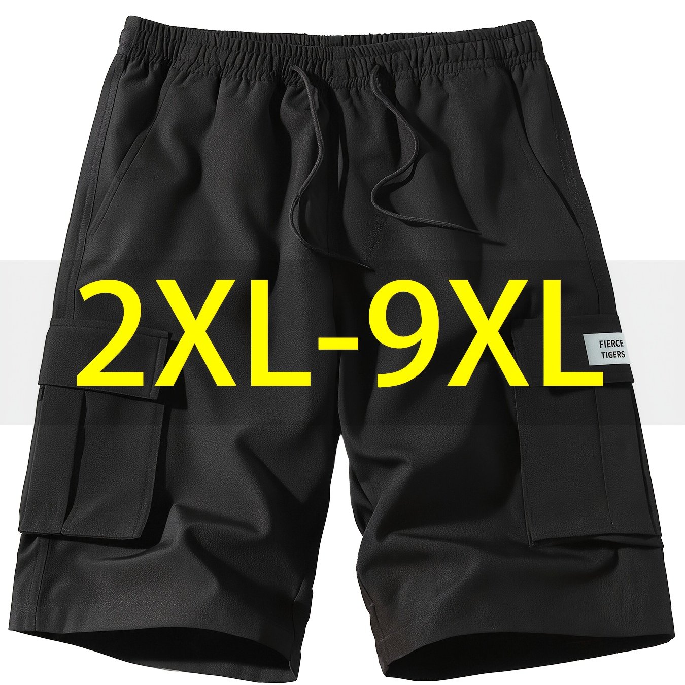 TEMU Men's Big & Tall Cargo Shorts 2xl-9xl, Extra Large Loose Fit Casual Athletic Solid Color Knee-length Pants With Multiple Pockets, Plus Size