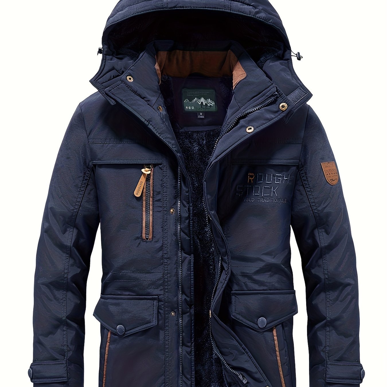 TEMU Winter Men's Thickened Fleece-lined Jacket, Detachable Hooded Jacket, Navy Warm Casual Coat