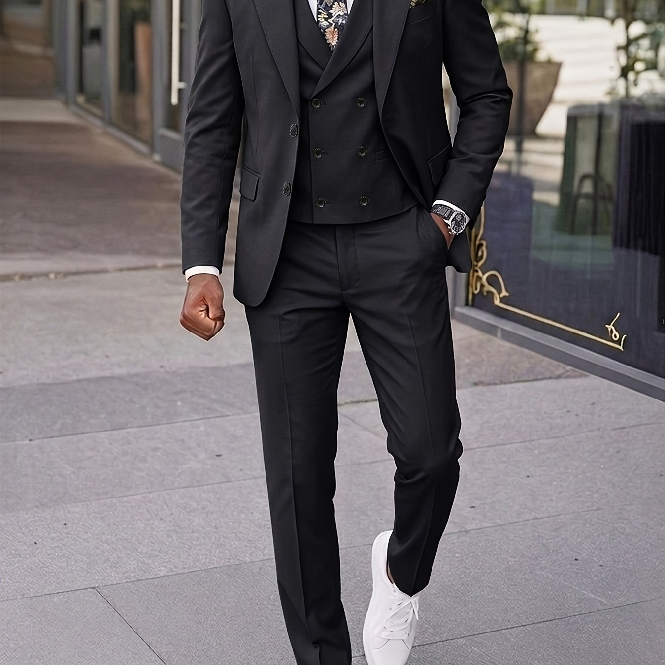 TEMU Men'-piece Suit With Peaked Lapel, Double-breasted Vest, Formal Outfit For Weddings, Important Occasions, Parties, And Evening Events