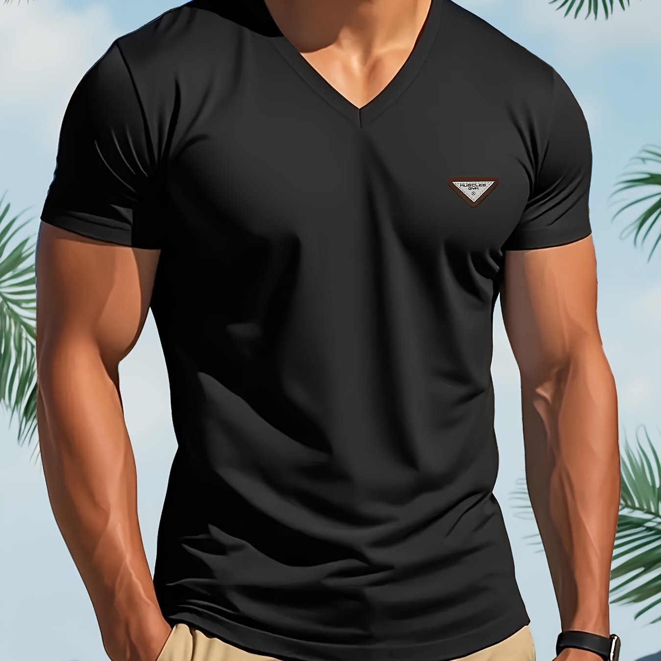 TEMU Men's Soft Lightweight V-neck T-shirt - Minimalist Solid Color Short Sleeve Top, Regular Fit Casual & Sportswear Suitable For Home, Outdoors,