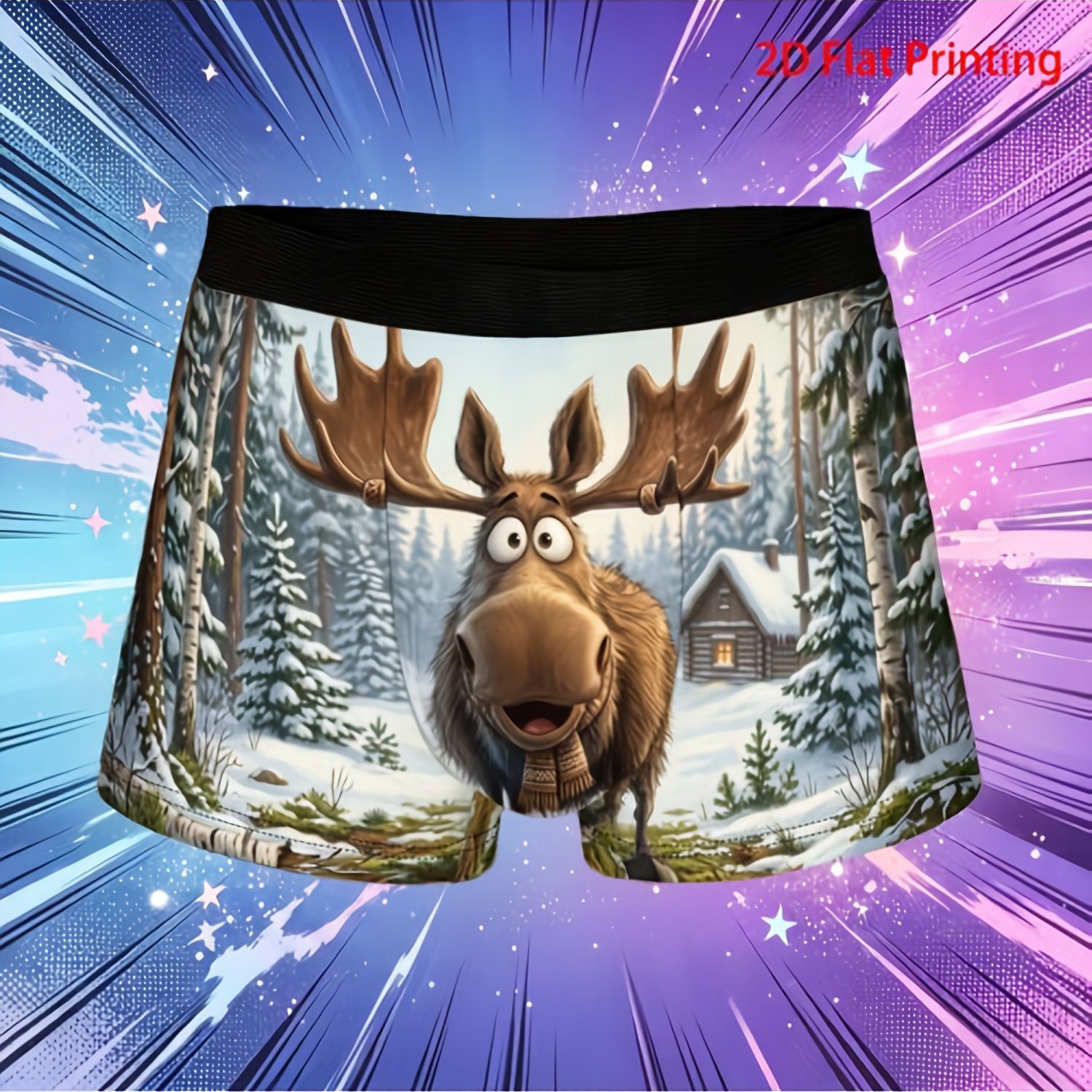 TEMU 1pc 2d Flat Printing Funny Cartoon Moose Funny Underpants Men's Panties Men's Underwear Comfortable Shorts Boxer Briefs