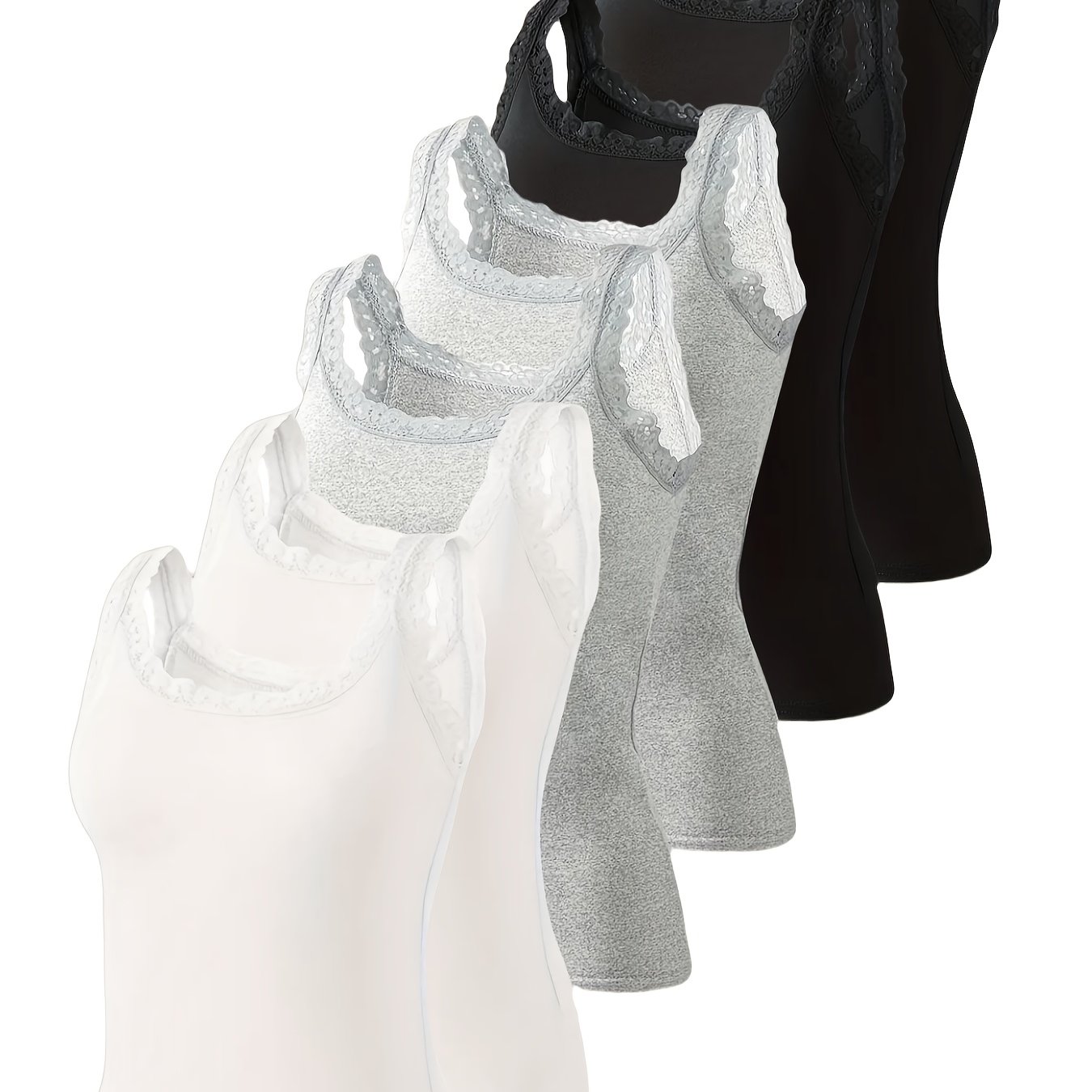 6-pack Lace Camisole Spring Summer New Arrival Casual Fashion Versatile Comfortable Women's Top For Outdoor Wear And Base Layer With Elasticity Wardrobe Essential For Women's Lingerie