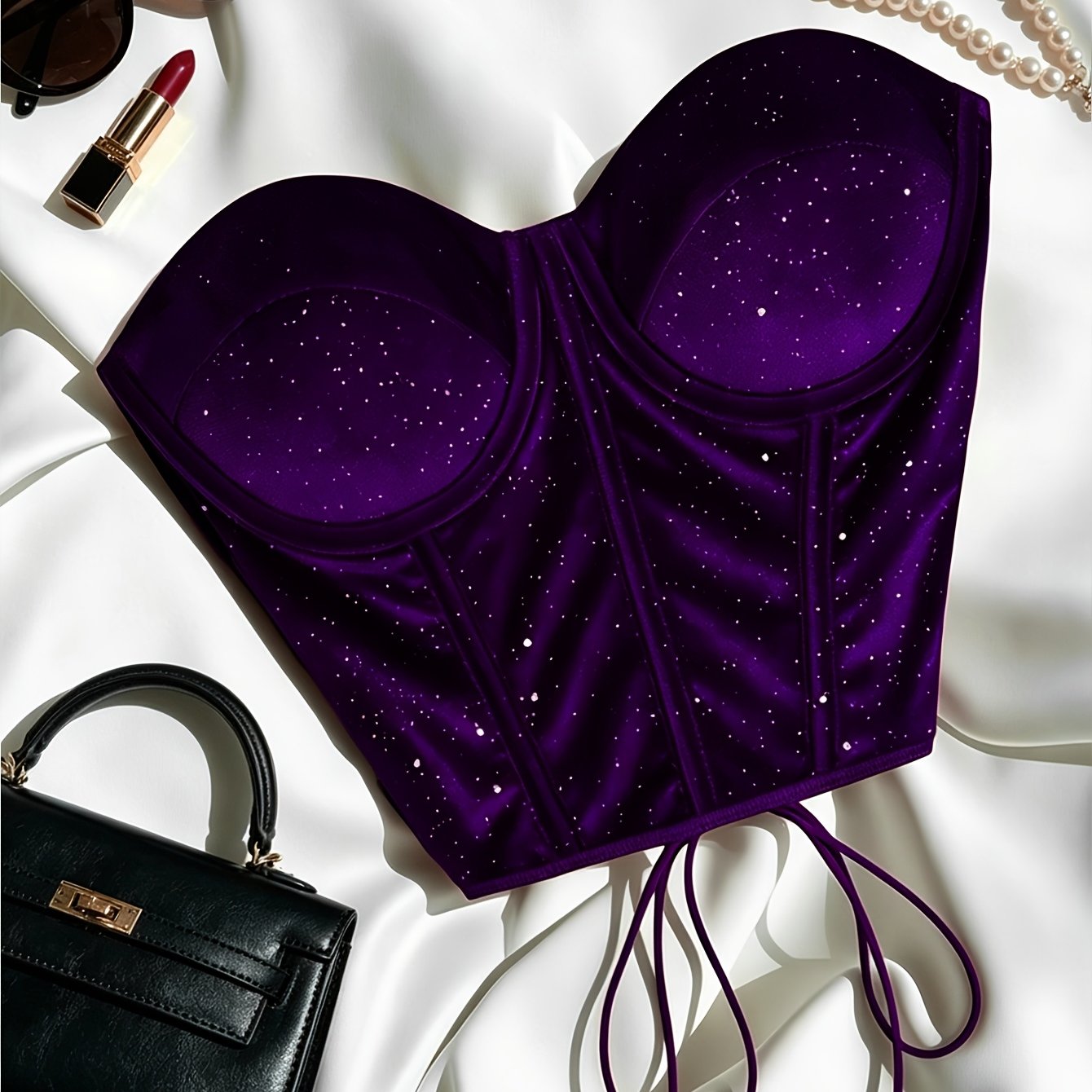 TEMU Elegant Women's Clothing, Autumn Winter Velvet Sparkling Sequin Top, Women's Short Tight Top, Red Shimmering Sequin Fishbone Slim Sexy