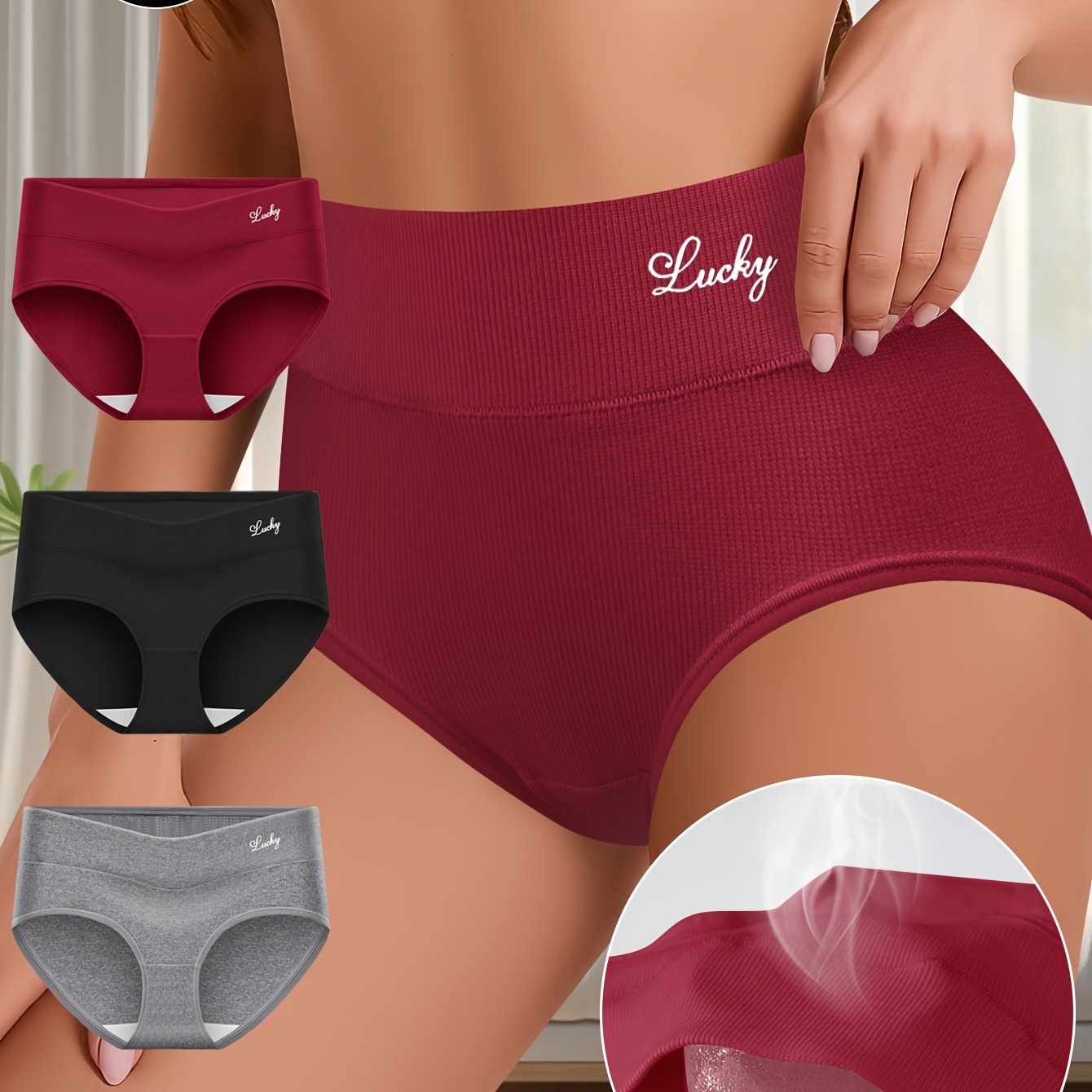 3pcs Fashion Solid Color Ribbed Panties, -friendly Breathable Non-pinch Hipster Triangle Panties, Women's Underwear And Panties