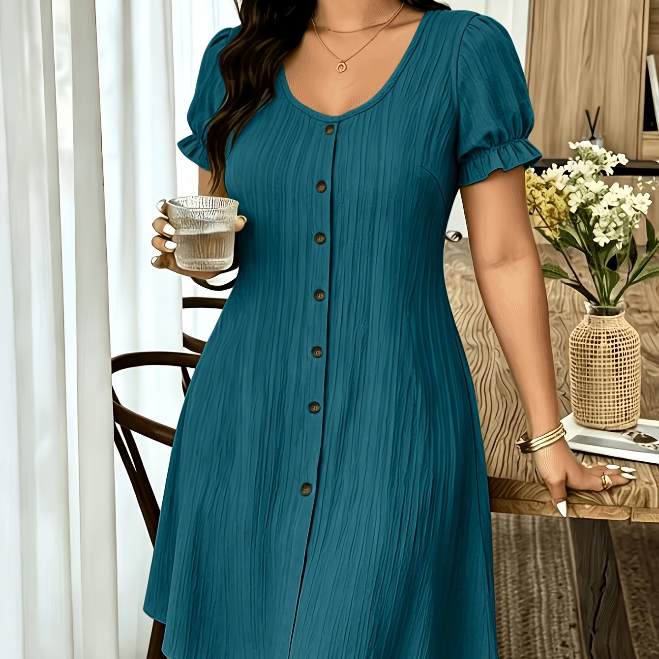 TEMU Women's Fashionable And Elegant Short-sleeve Pretty Dress