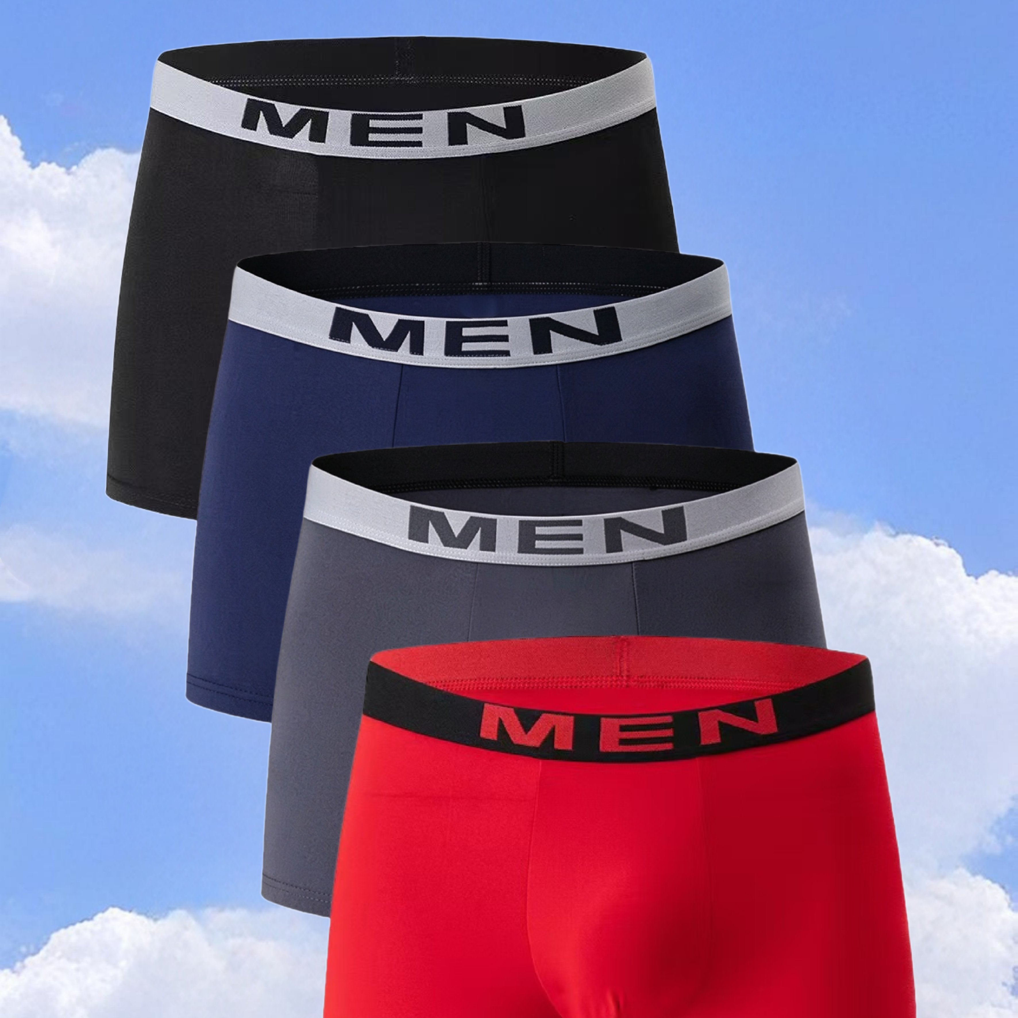 TEMU 2pcs Random Men&;s "men" Letter Fashion Breathable Boxer Briefs, Breathable Comfortable Stretchy Underwear,suit To Casual And Sport Wear
