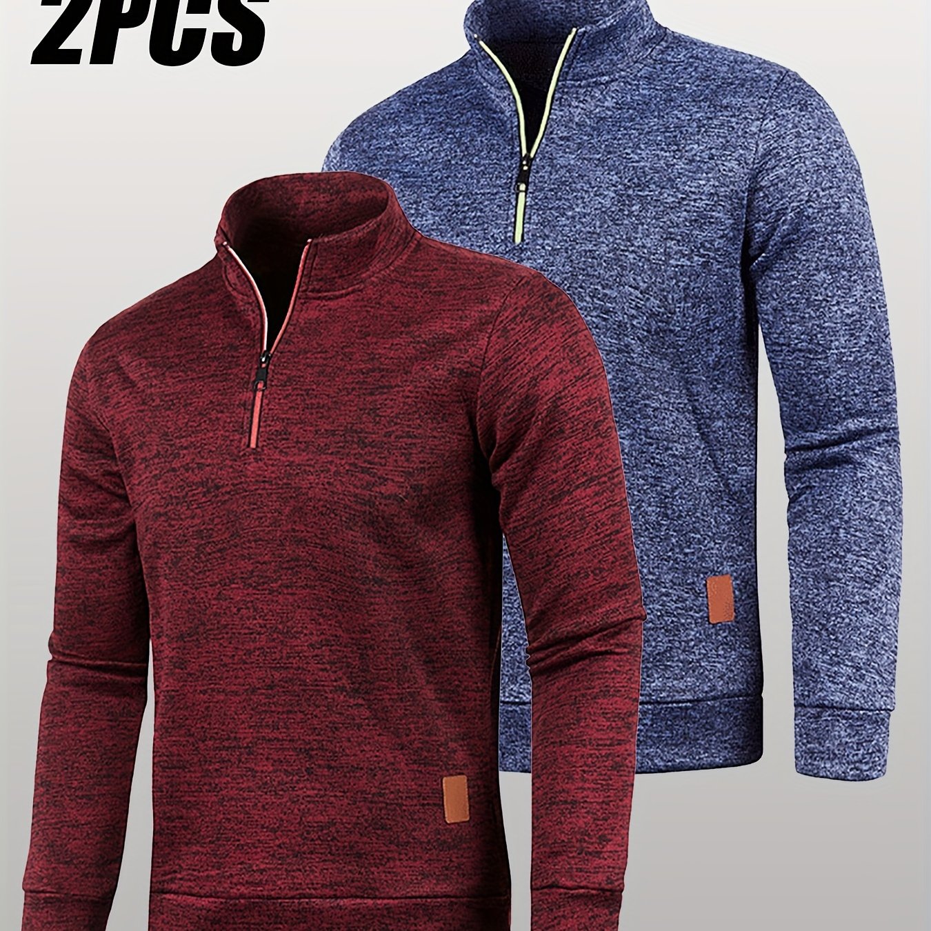 TEMU Men's Fleece-lined Half-zip Hoodie 2pcs Set Solid Color Casual Zip-up Sweatshirt 2pcs Spring Autumn Winter Pullover Hoodies