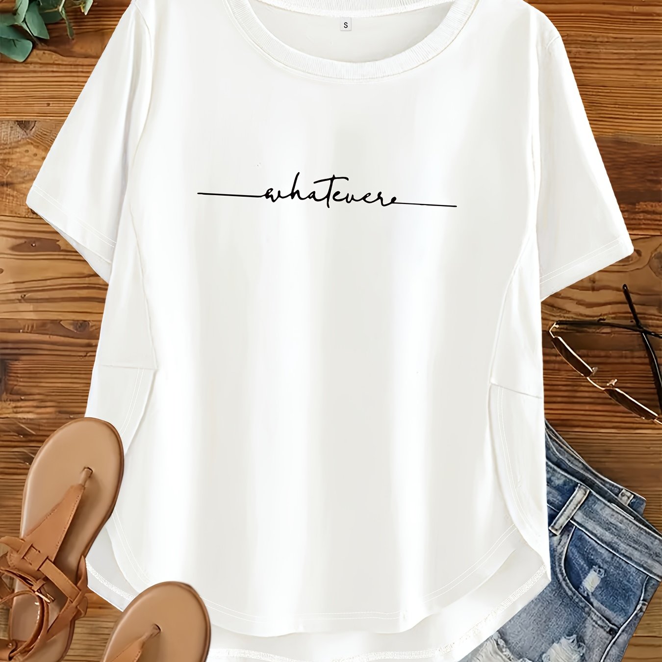 TEMU Plus Size, Plus Size Women's Loose Crew Neck Printed Short Sleeve T-shirts For