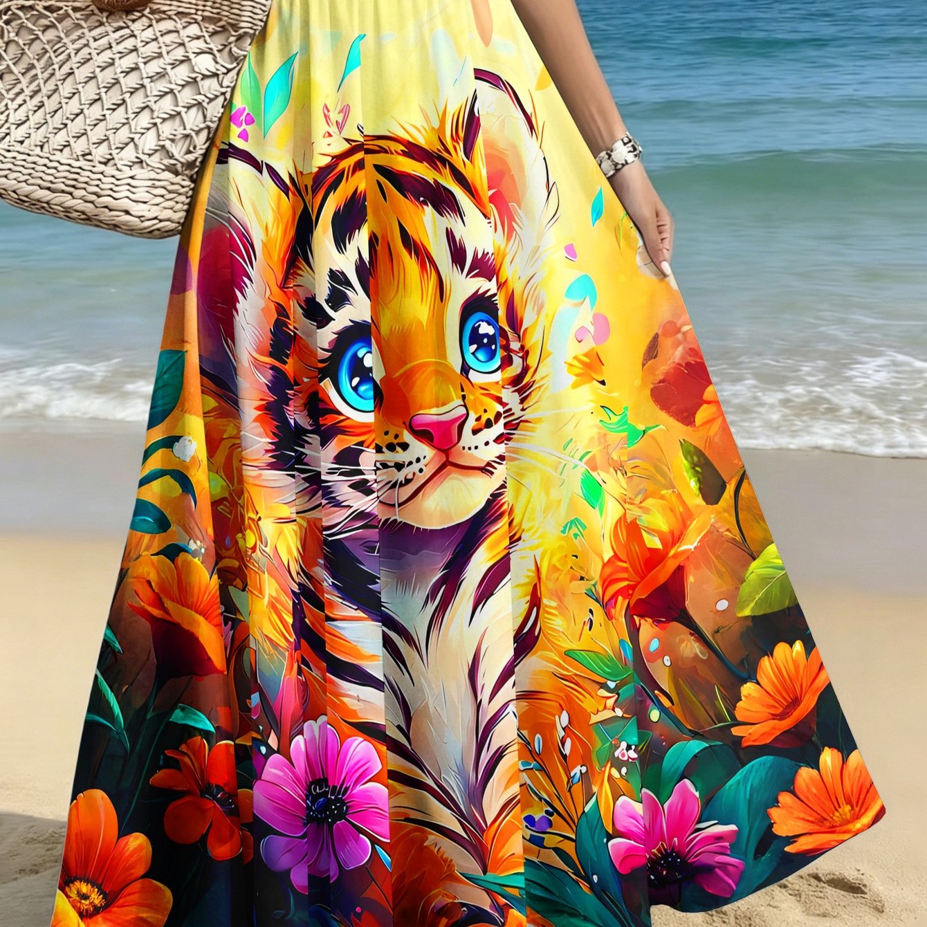 TEMU Plus-size Women's Elegant And Fashionable Midi Skirt, Casual Printed Mid-length Skirt Featuring A Cute A Colorful Floral Print, Suitable For