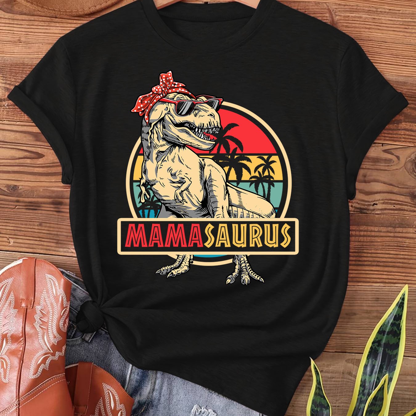 TEMU Mamasaurus T Rex Dinosaur Mama Family Matching Print T-shirt, Short Sleeve Crew Neck Casual Top For Summer And Spring, Women's Clothing