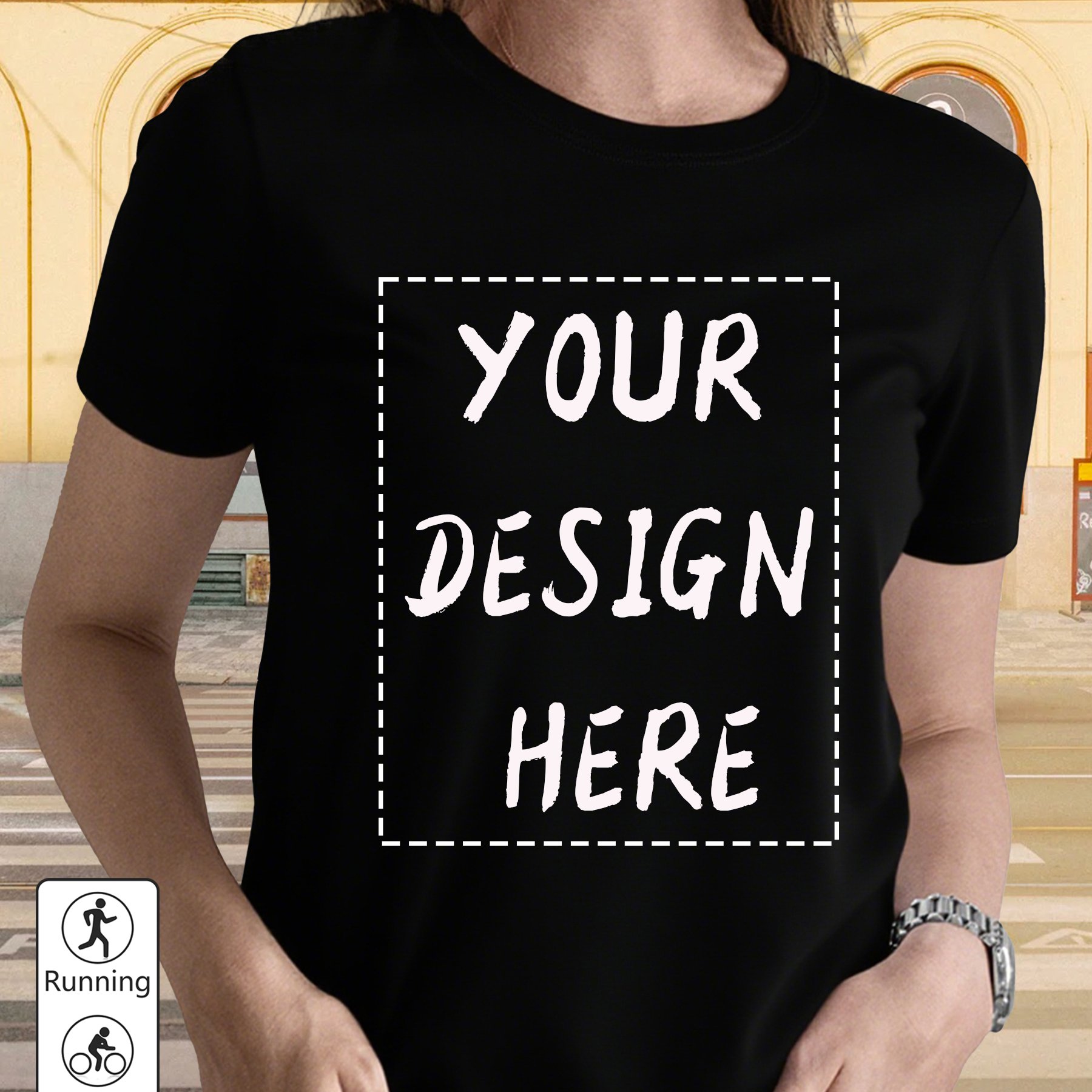 TEMU Customizable Image And Text Print Women's Casual Short-sleeved T-shirt - Black And White Top T-shirt, Medium Stretch, Machine Washable, Regular
