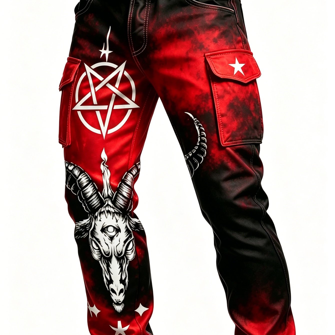Image of Men's Gothic Dark Style Red Print Cargo Pants, Casual Streetwear Trousers For Wear