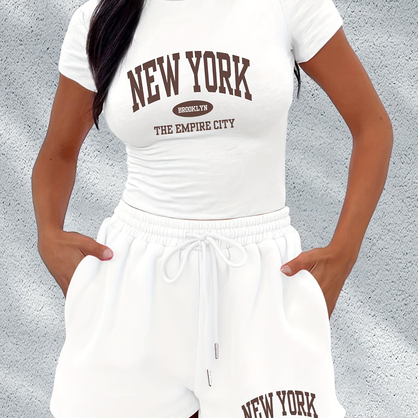 TEMU Summer Fashion Sticker Short Sleeve T-shirt And Shorts Two-piece Casual Sports Suit X4071