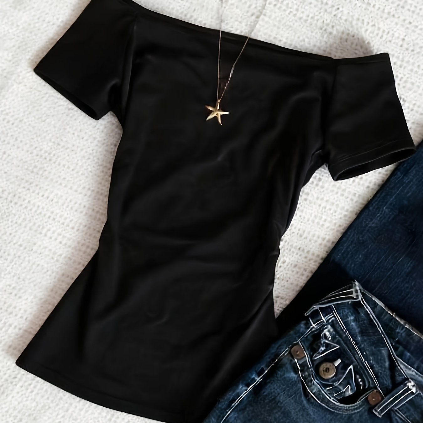 TEMU Women's New Summer Solid Color Simple And Stylish Y2k Style Sexy Off-the-shoulder Slim-fit T-shirt Top