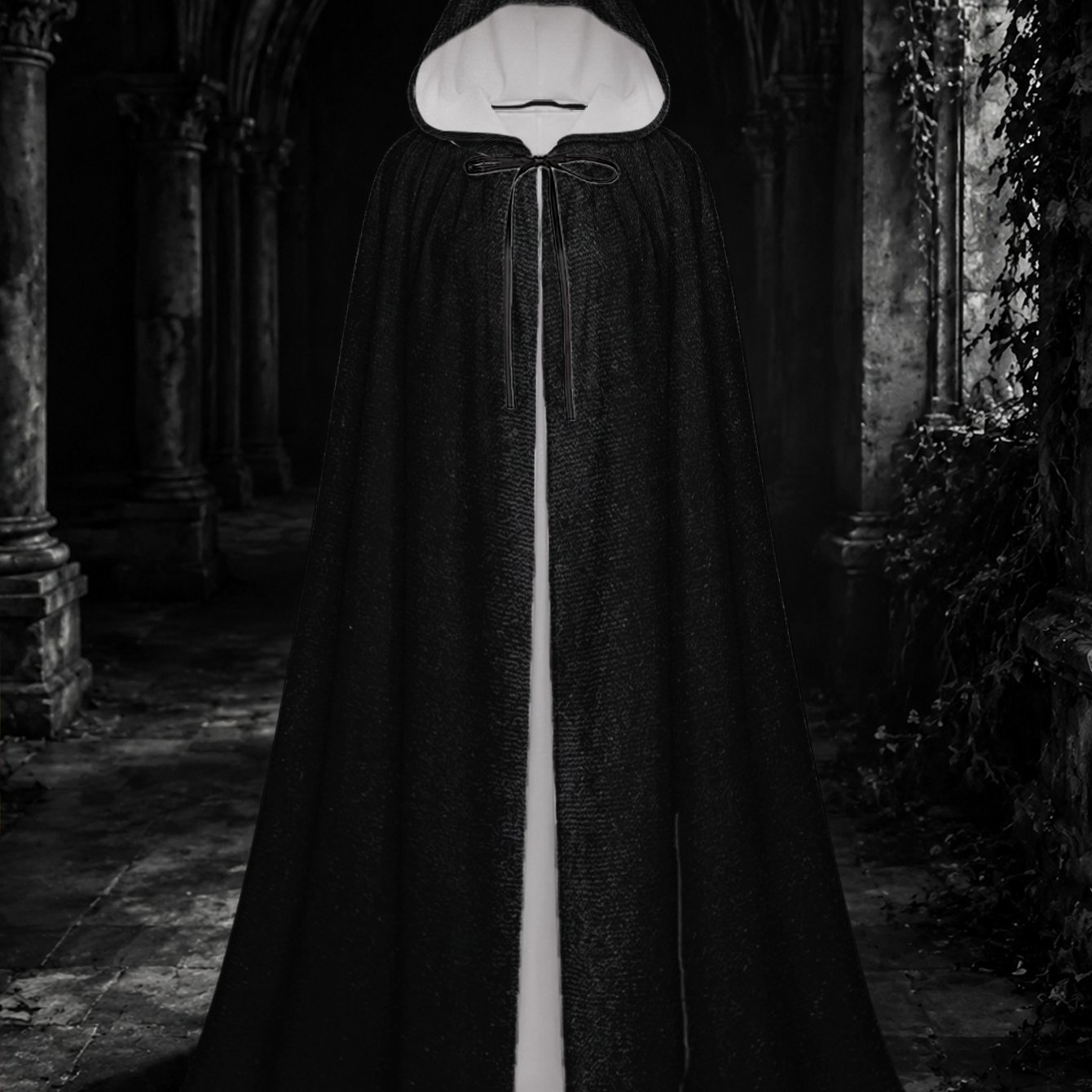 TEMU 1pc Scary Suitable For Halloween & Christmas Hooded Robe Cape - Elegant Black Hooded Costume With Hooded Cape, Lightweight Stretchable Polyester