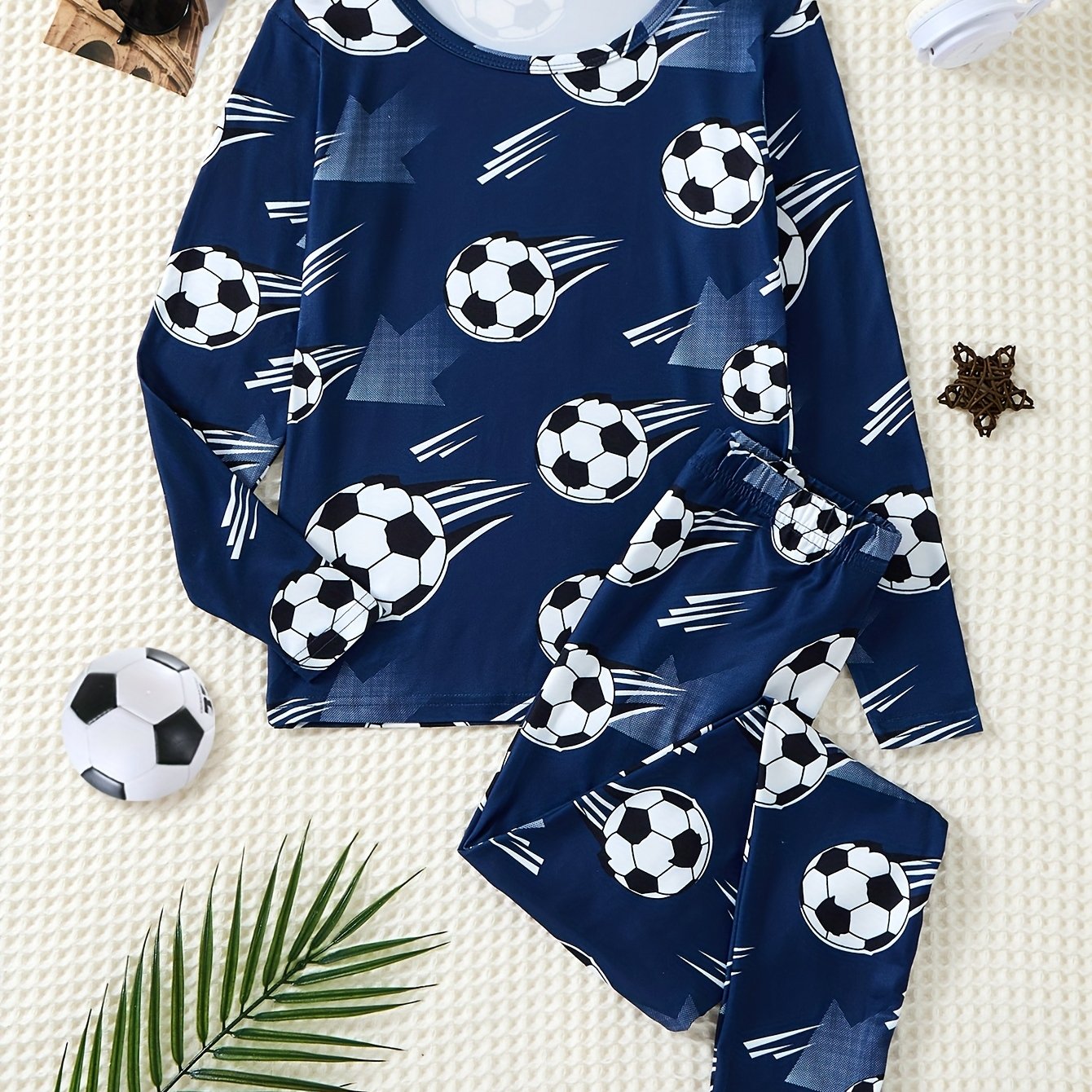 Image of Boys' New Casual Cartoon Soccer Arrow Print Long-sleeve Long-pants Pajama Set