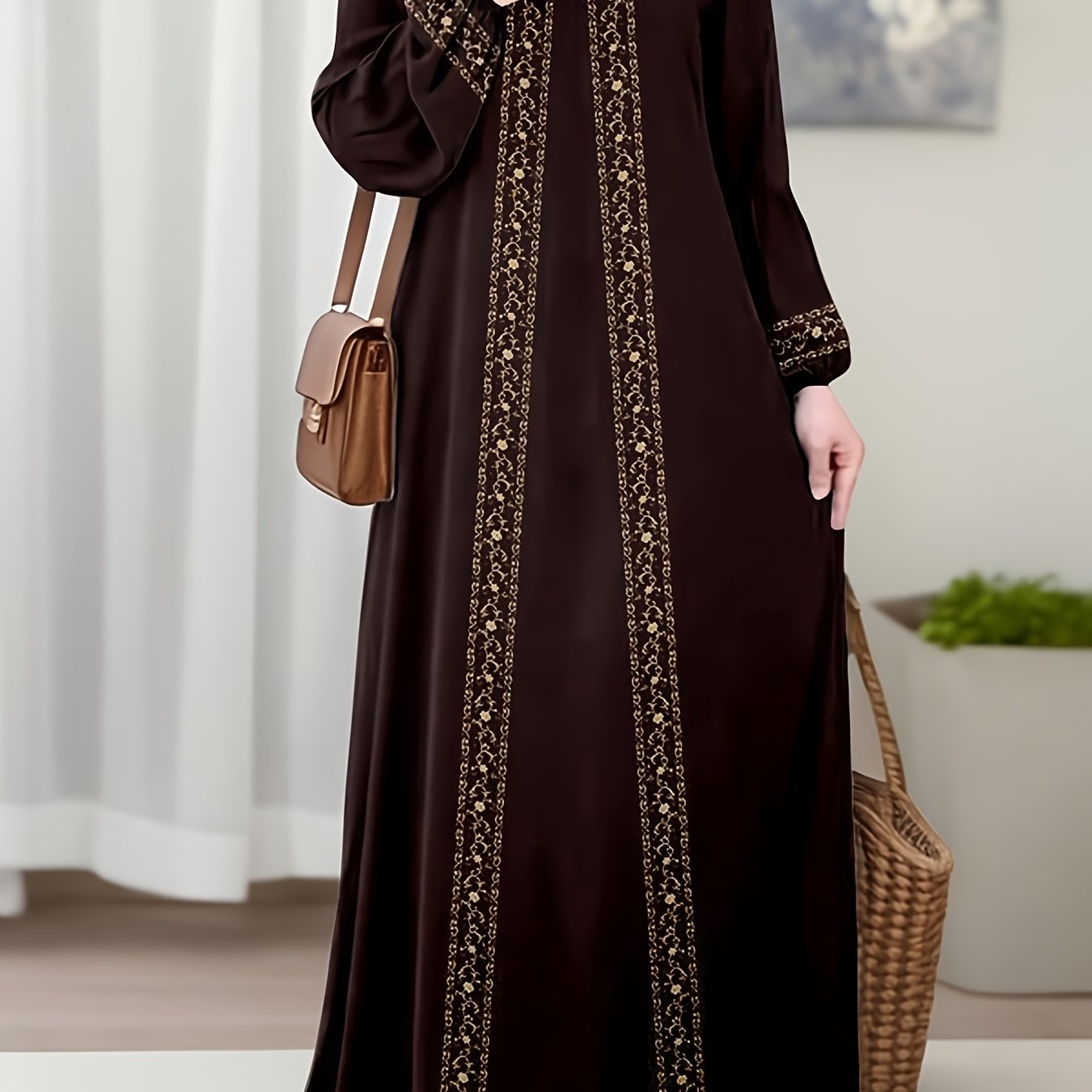 TEMU 2026 , Women's Robe, Loose Fit, Casual And Fashionable, Traditional Style, Floral Pattern, Simple Long Sleeve Floral Print Maxi Dress, Perfectly