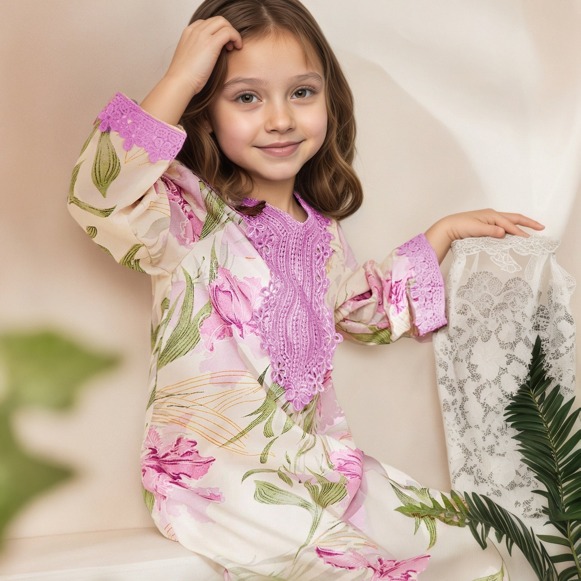 E-shop Langkleid für Mädchen, großes Blumenfesttagskleid für junge Mädchen, bestickter Spitzenkragen, bequemer weicher Stoff, geeignet für Mädchen im
