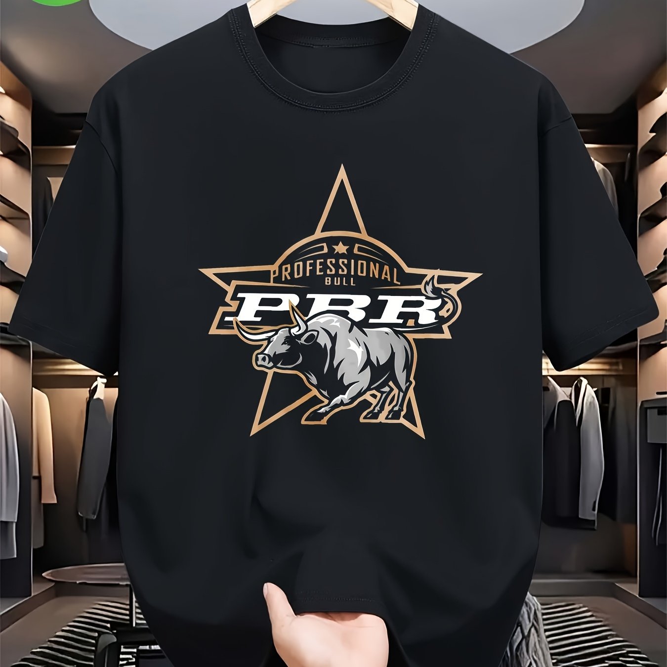 TEMU Men's & Women's Pbr Bucking Rodeo T-shirt - Heavyweight High-stretch Tee Suitable For Casual Wear, Rodeo Events & Outdoor Festivals, Pbr Themed