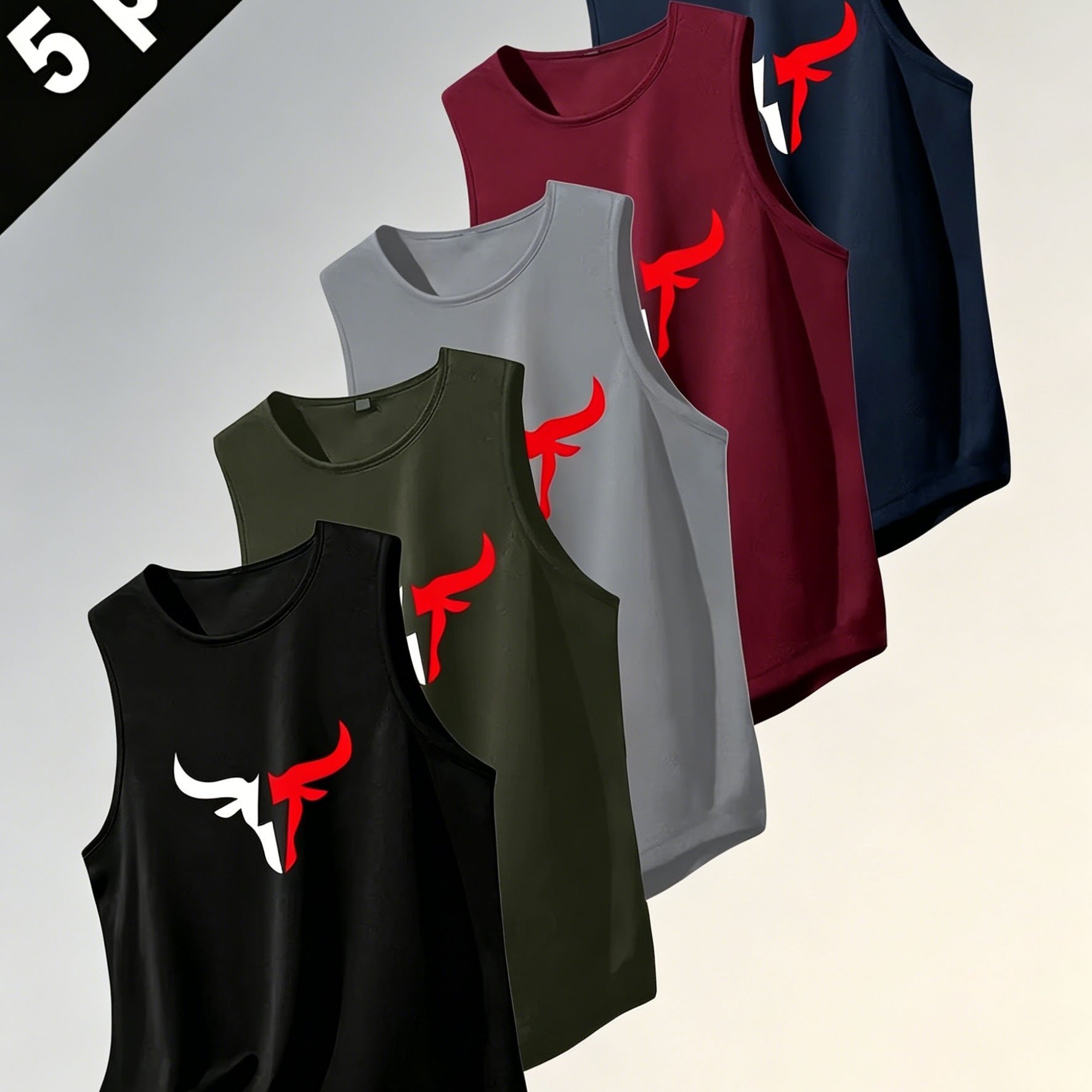 TEMU 5pcs Men's Athletic Tank Tops - Breathable Quick-dry Polyester Sleeveless Shirts For Fitness & Casual Wear, Gym Shirts