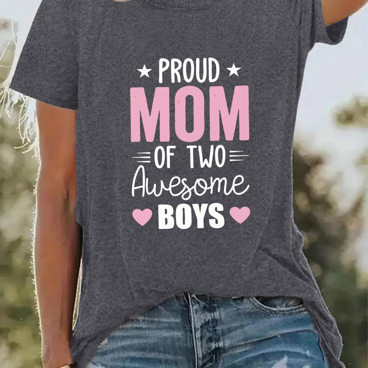 TEMU Of 2 Awesome " -shirt - Casual Crew Neck, Short Sleeve, Spring/ Wear, Machine Washable, Women's Athletic Apparel, Holiday Apparel | Print | ,